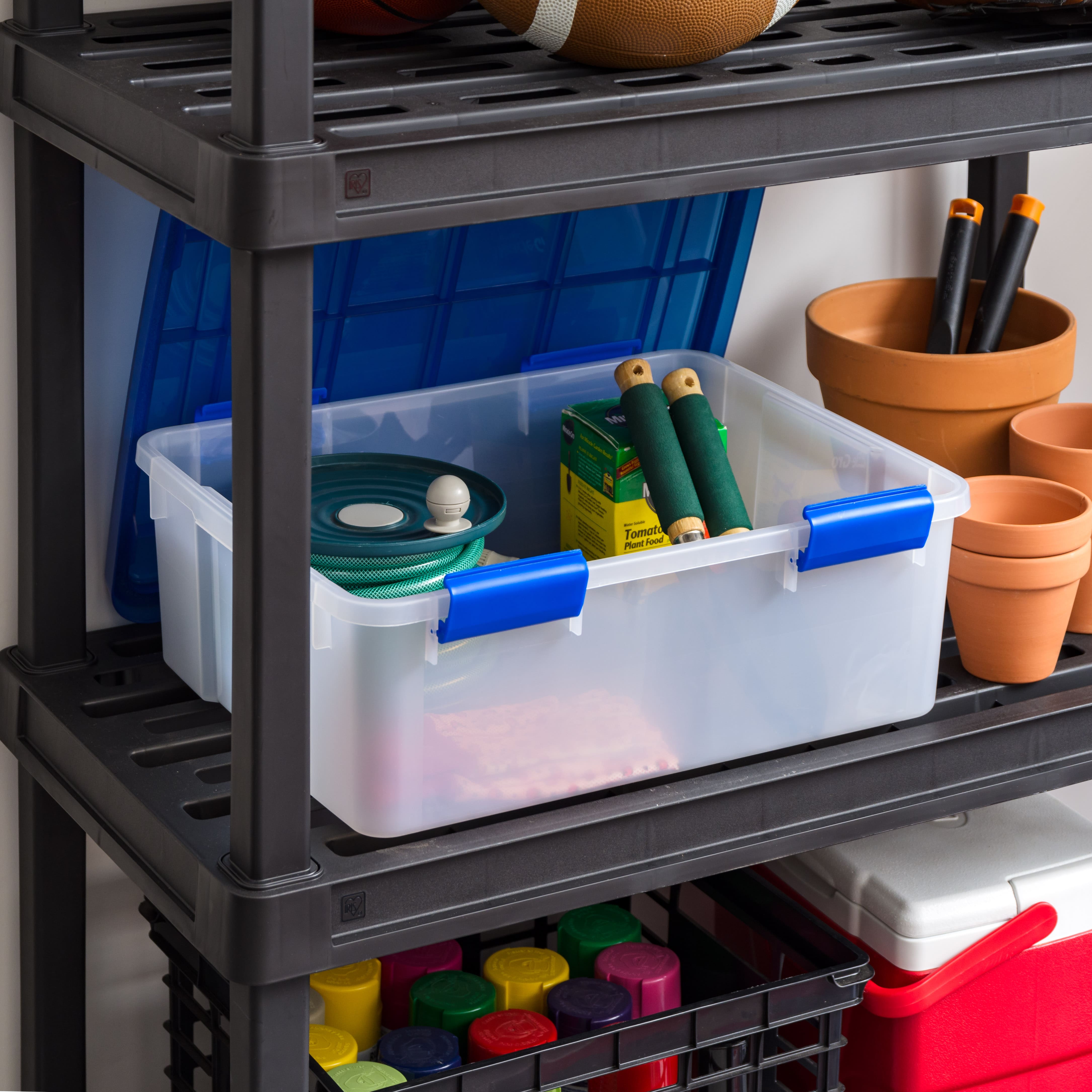 IRIS® WeatherPro™ 26.5qt. Clear Heavy Duty Plastic Storage Bin with Blue Lid