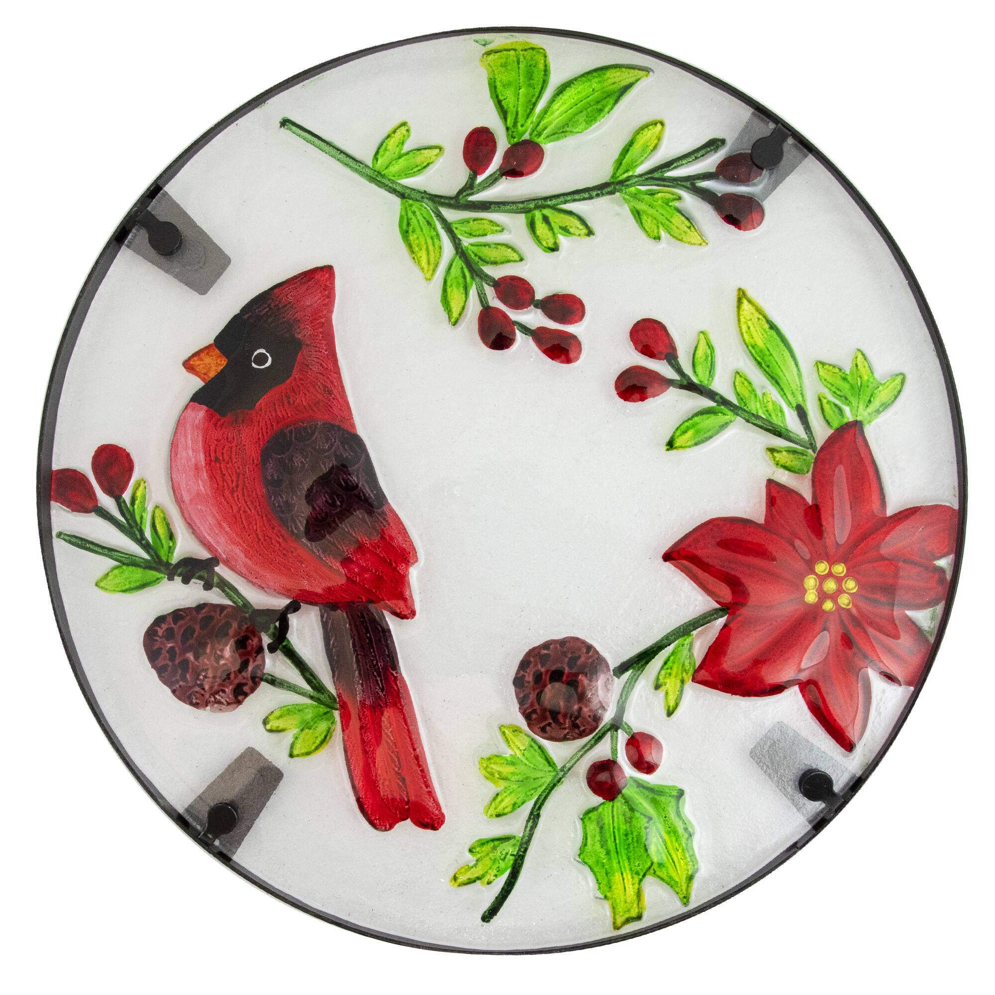 19&#x22; Red Cardinal &#x26; Pinecone Glass Patio Side Table