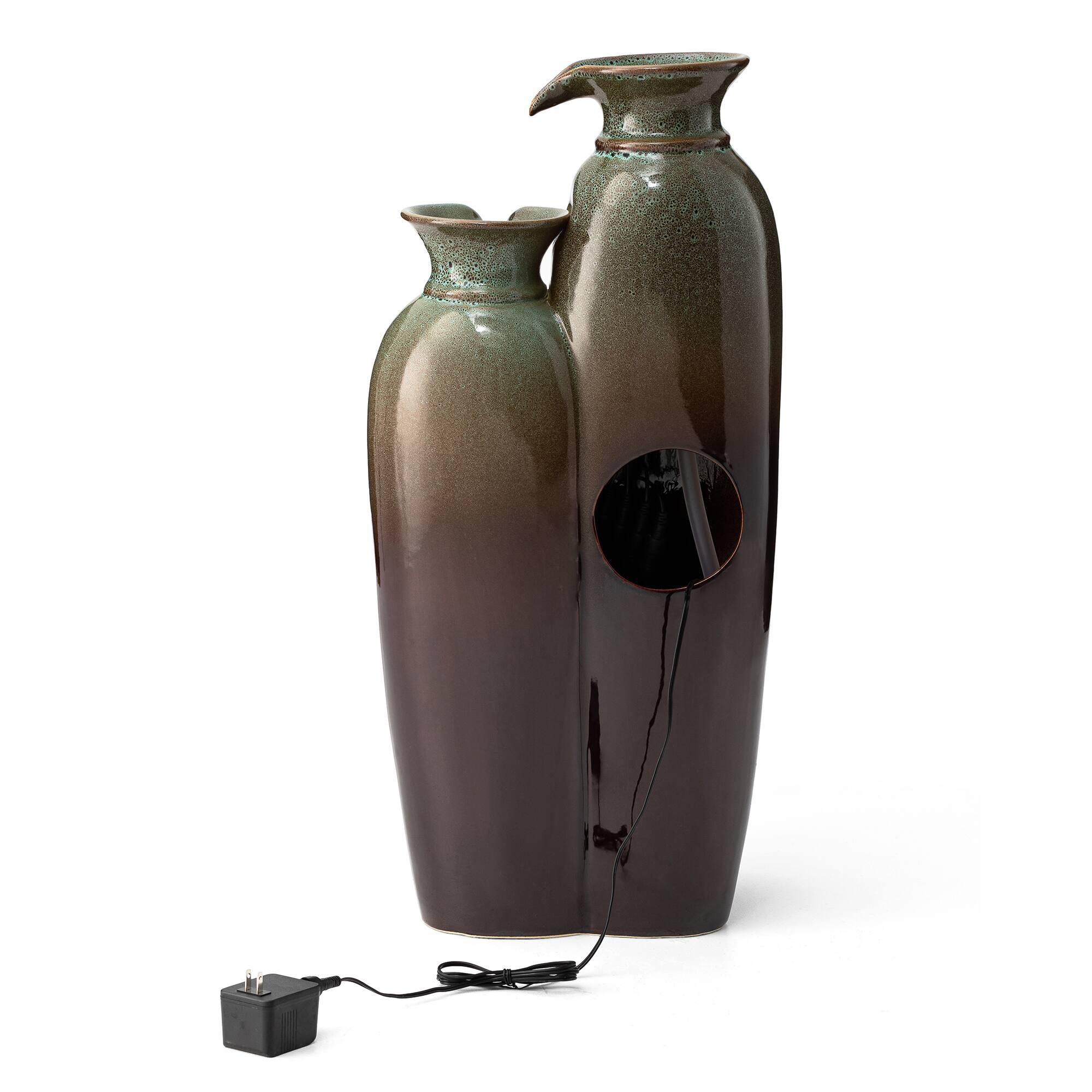 Glitzhome® 30.75" 4-Tier LED Reactive Glaze Ceramic Vase Outdoor Floor Fountain