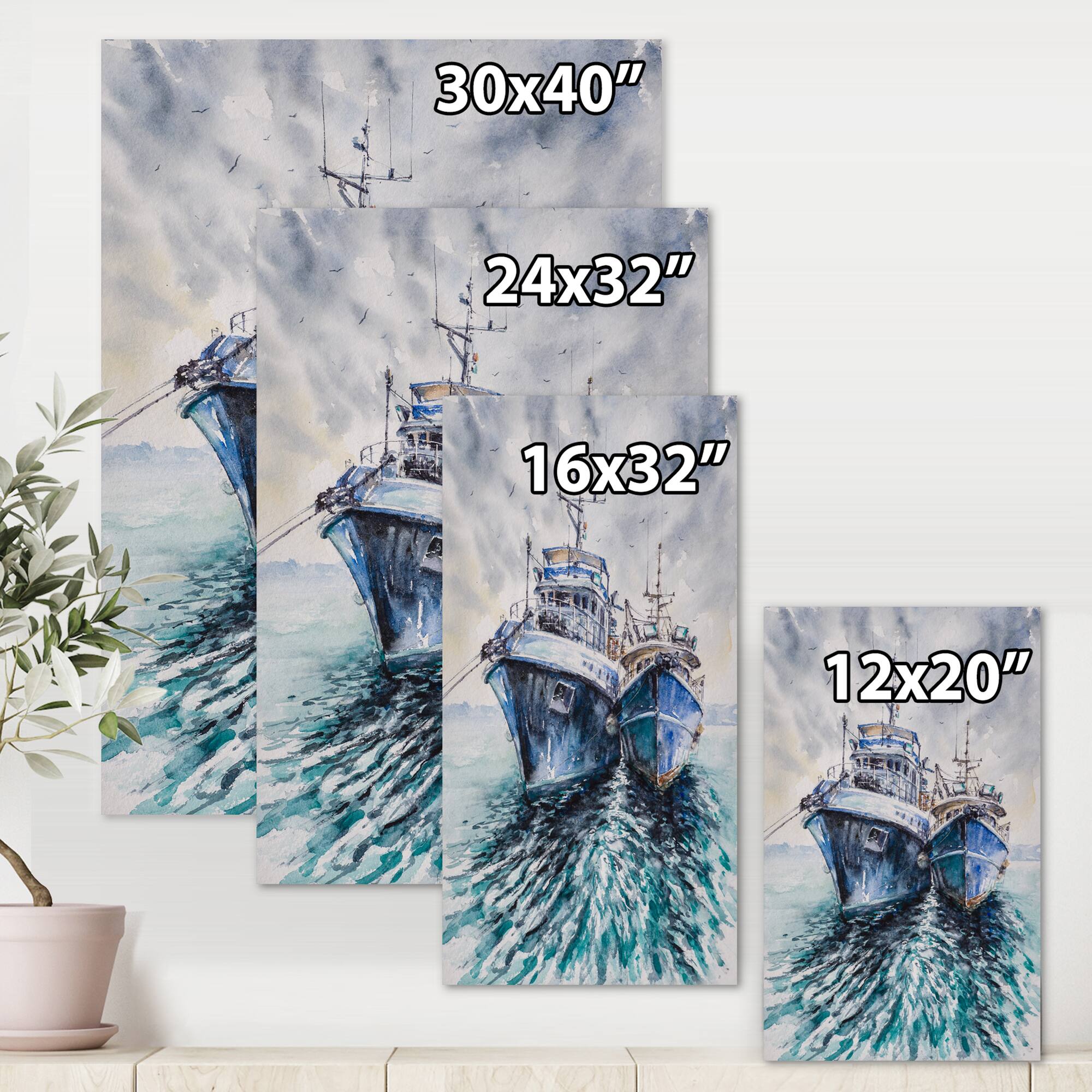 Designart - Two Fishing Boats Before A Storm Anchored - Nautical &#x26; Coastal Canvas Wall Art Print