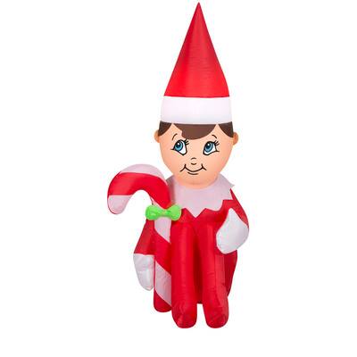 3.5ft. Airblown® Inflatable Christmas Elf on the Shelf Hugging Candy ...