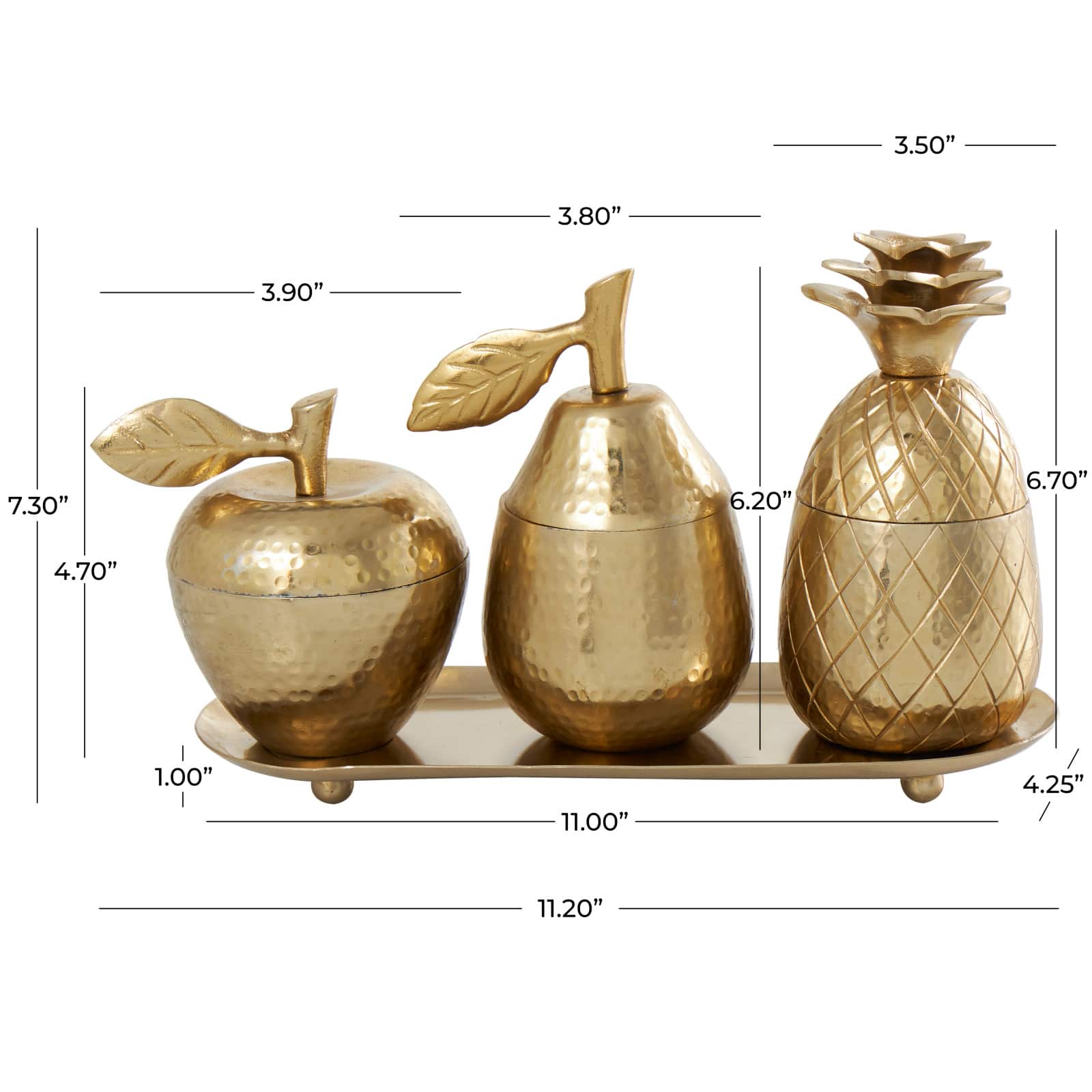 Golden Aluminum Fruit Jars with Matching Leaf Tray Décor Set