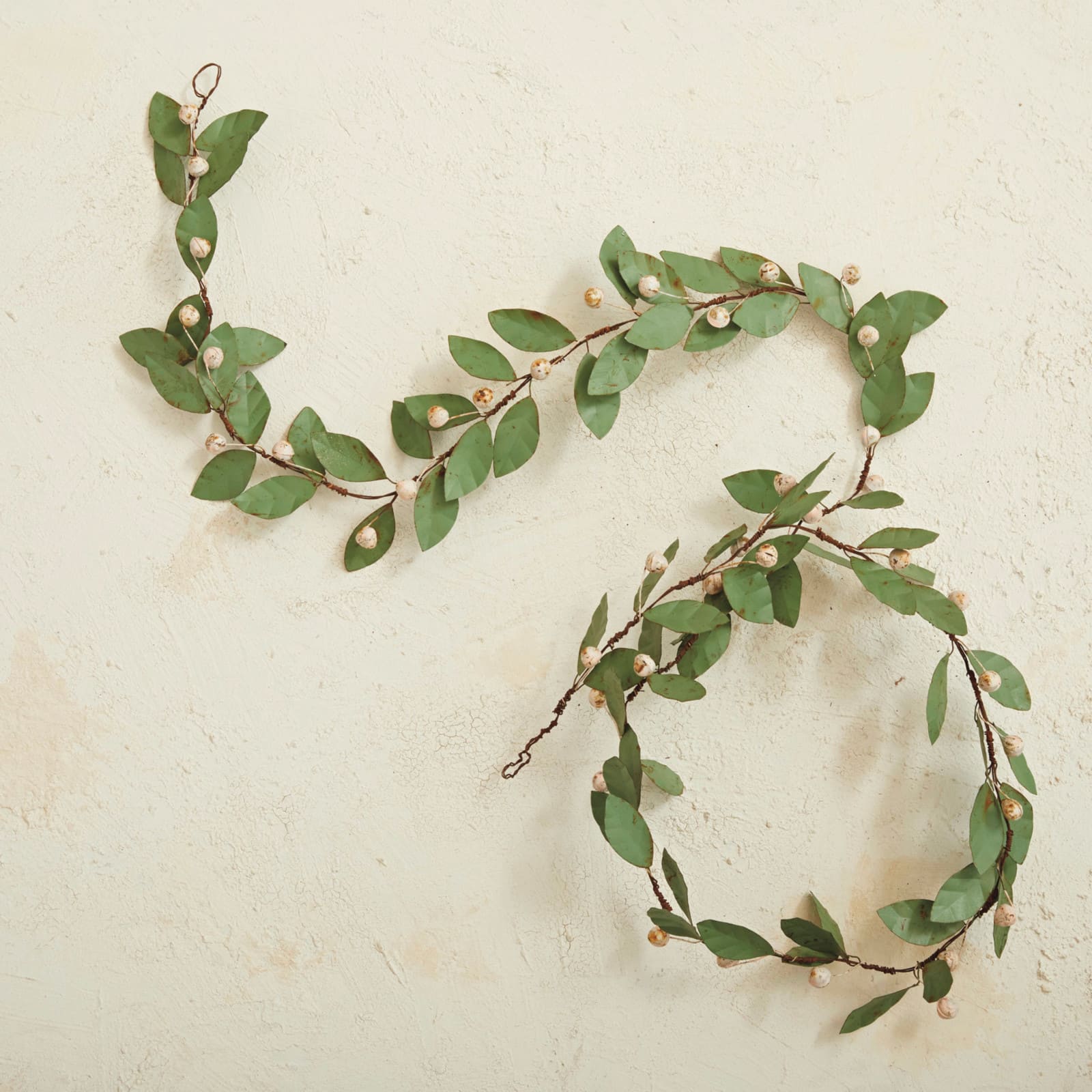 Hello Honey® 6ft. Green & Antique Pink Painted Metal Leaf & Berry Garland