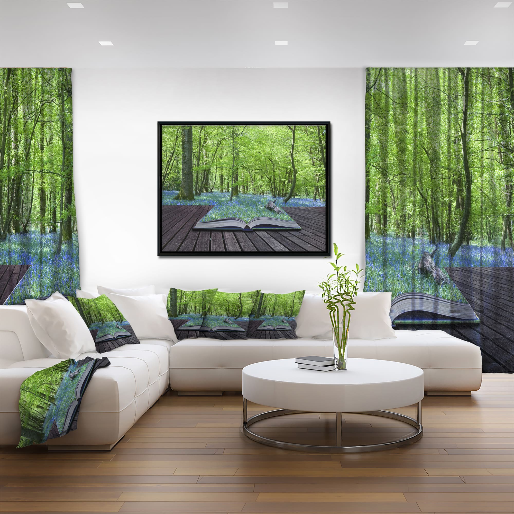 Designart - Open Book to Green Forest - Landscape Canvas Art Print in Black Frame