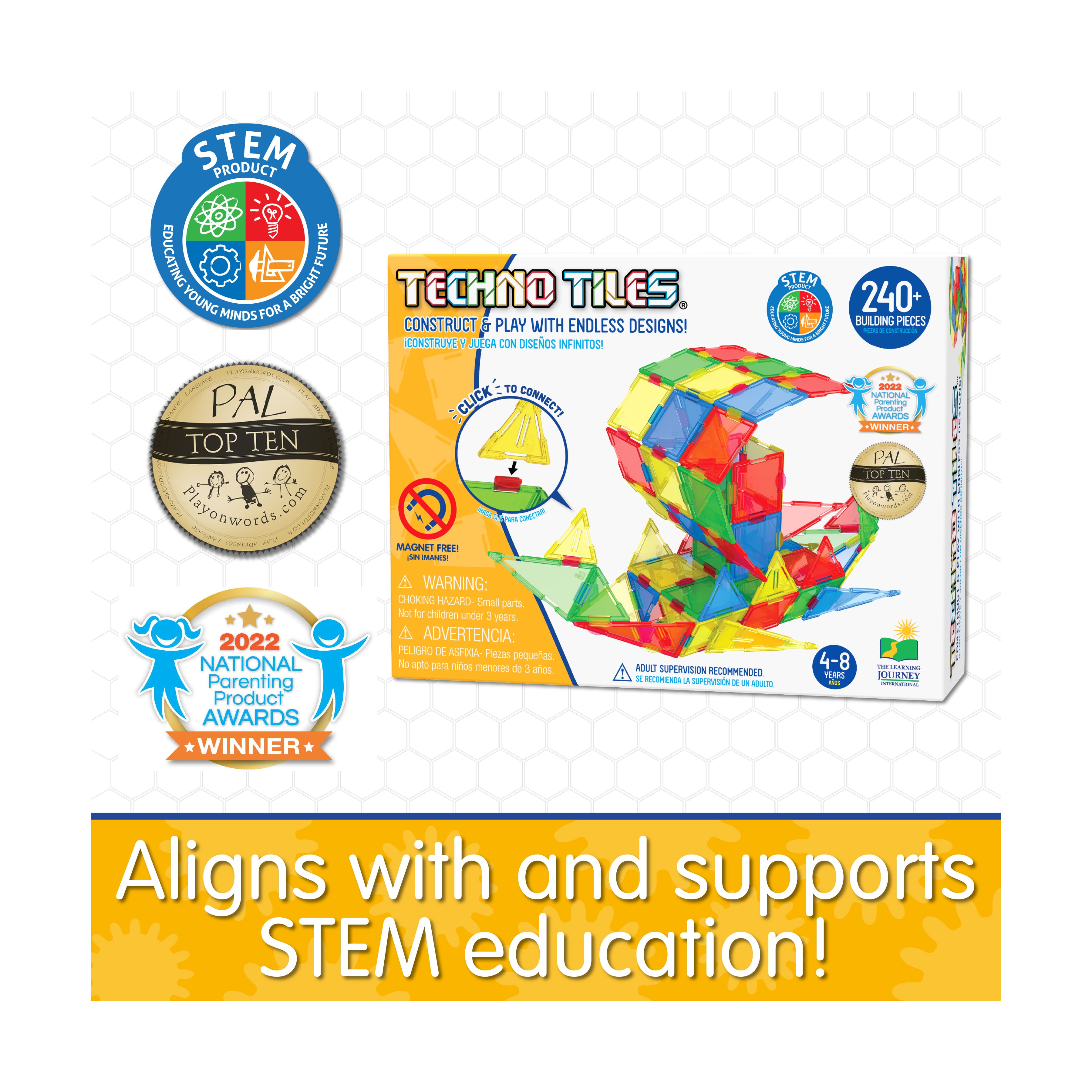 Techno Tiles - Geometric Snap & Build Tiles: Primary Colors: 240+ Pcs