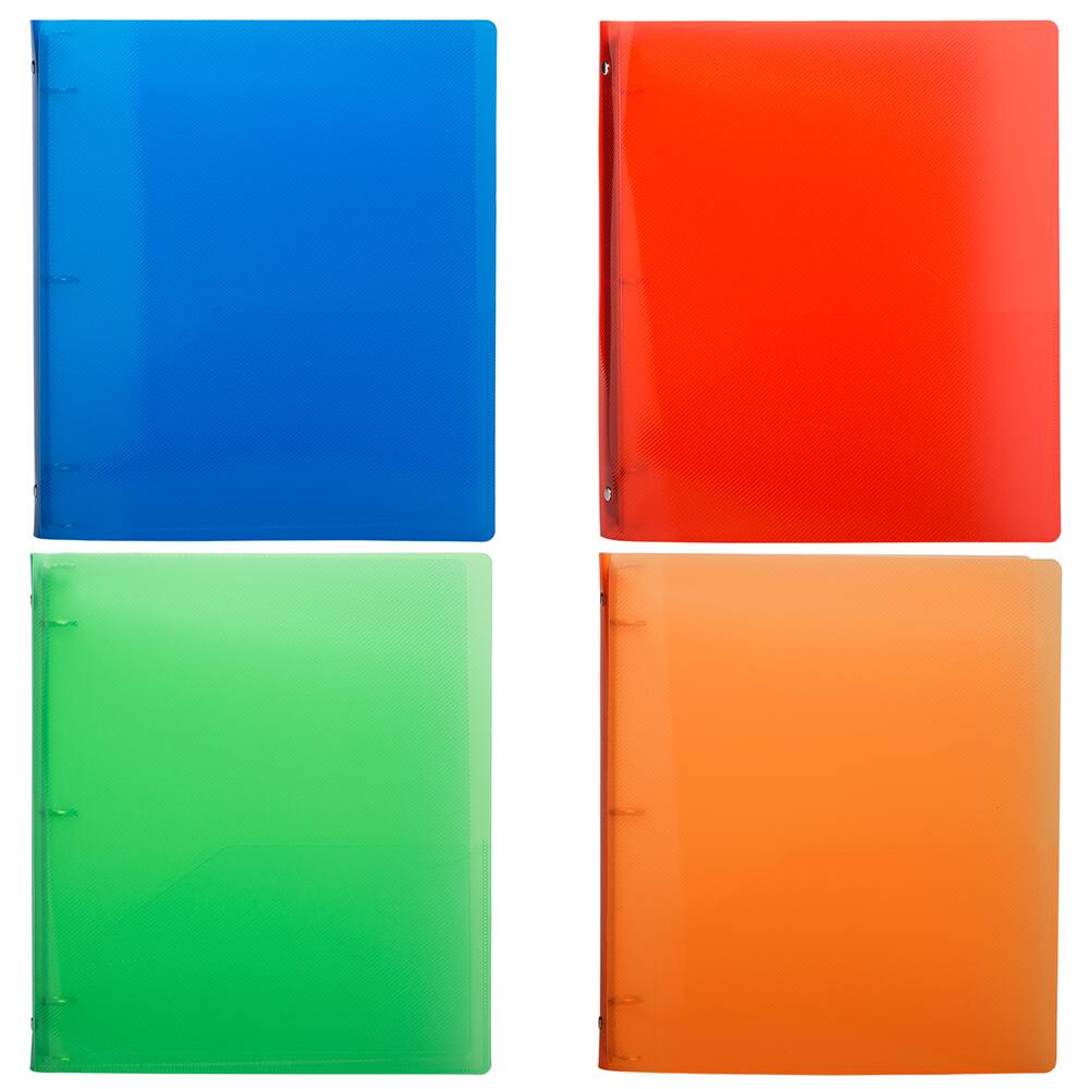 JAM Paper 0.75&#x22; Mixed Colors Glass Twill Plastic 3-Ring Binders, 4ct.