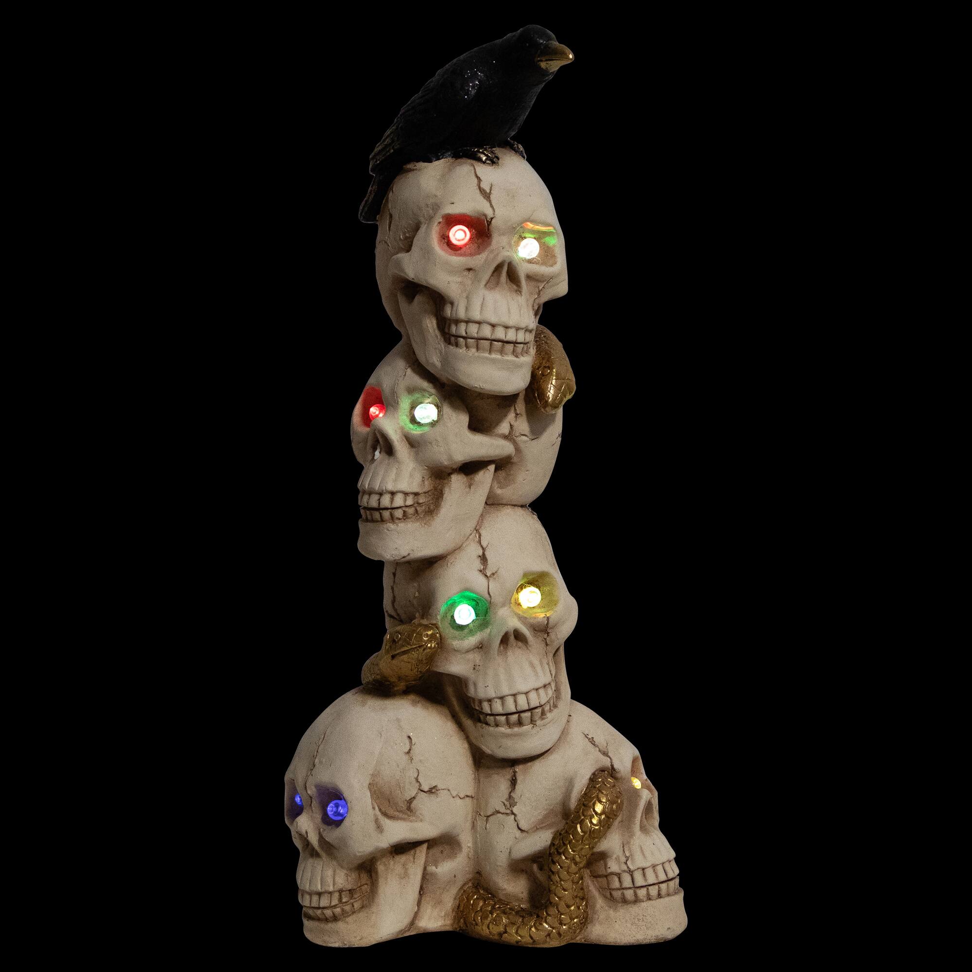 27.5&#x22; LED Skull Tower with Raven Halloween Decoration