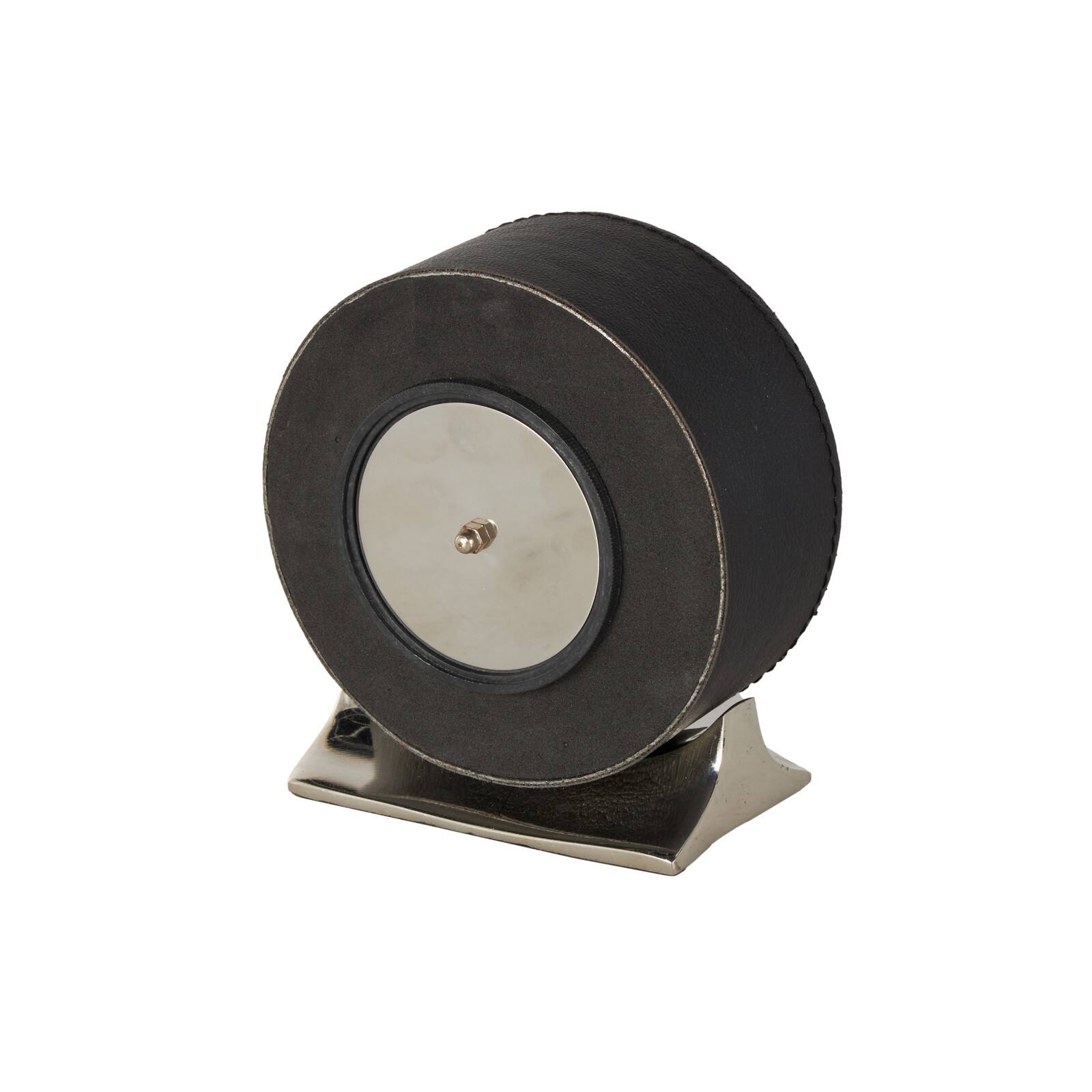 Faux Leather Round Decorative Clock with Rectangular Base