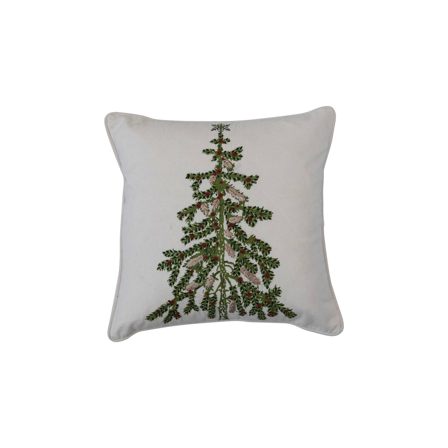 Hello Honey&#xAE; Christmas Tree Printed Cotton Pillow with Embroidery &#x26; Piping