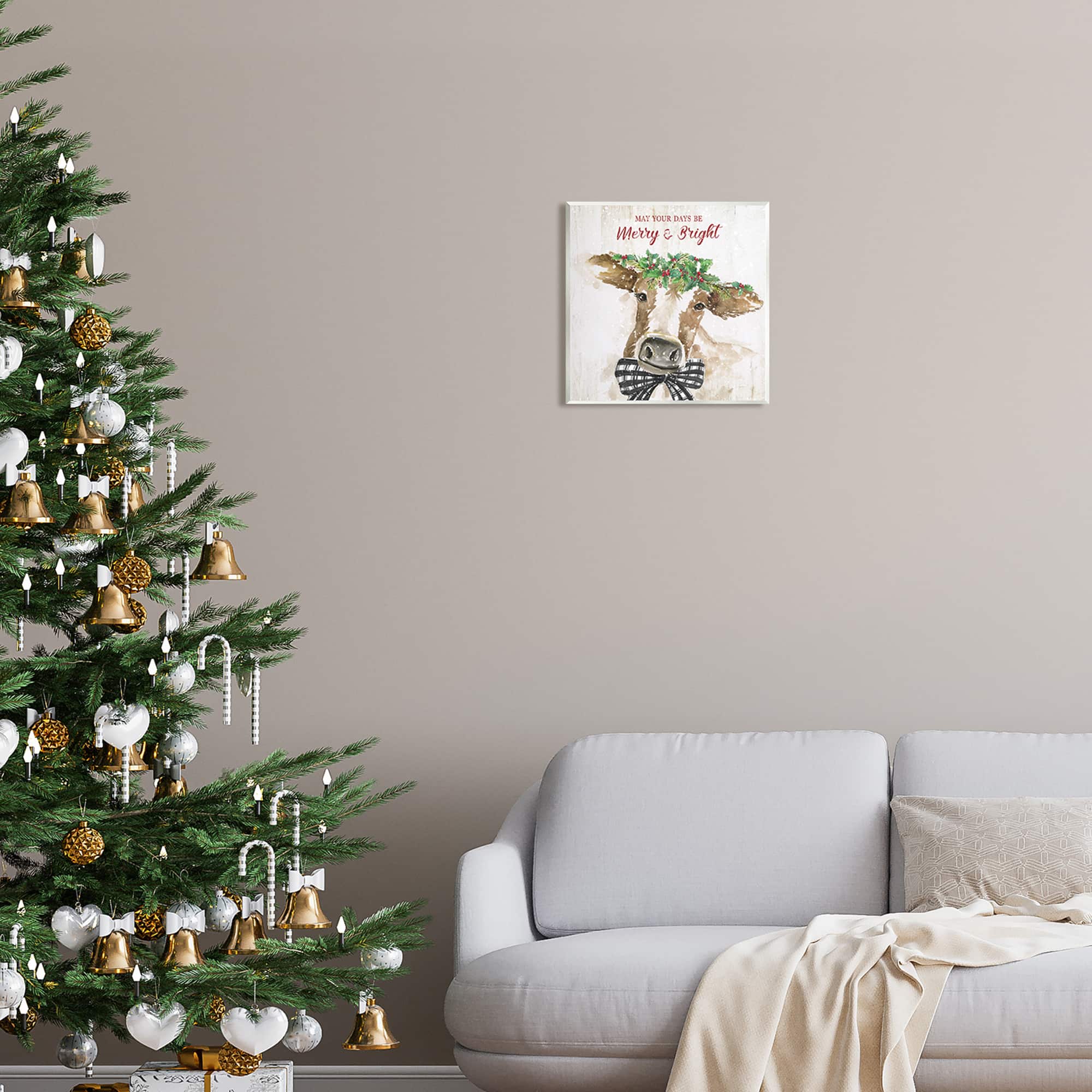 Stupell Industries Merry & Bright Holiday Cattle Wall Art
