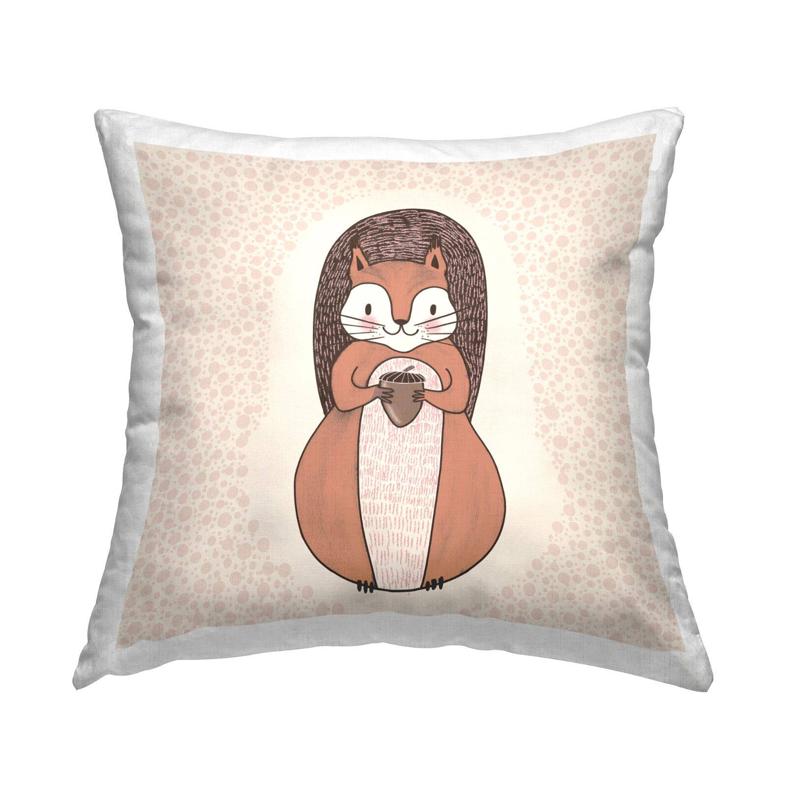 Stupell Industries Happy Squirrel & Acorn Polka Dot Pattern Throw Pillow, 18" x 18"
