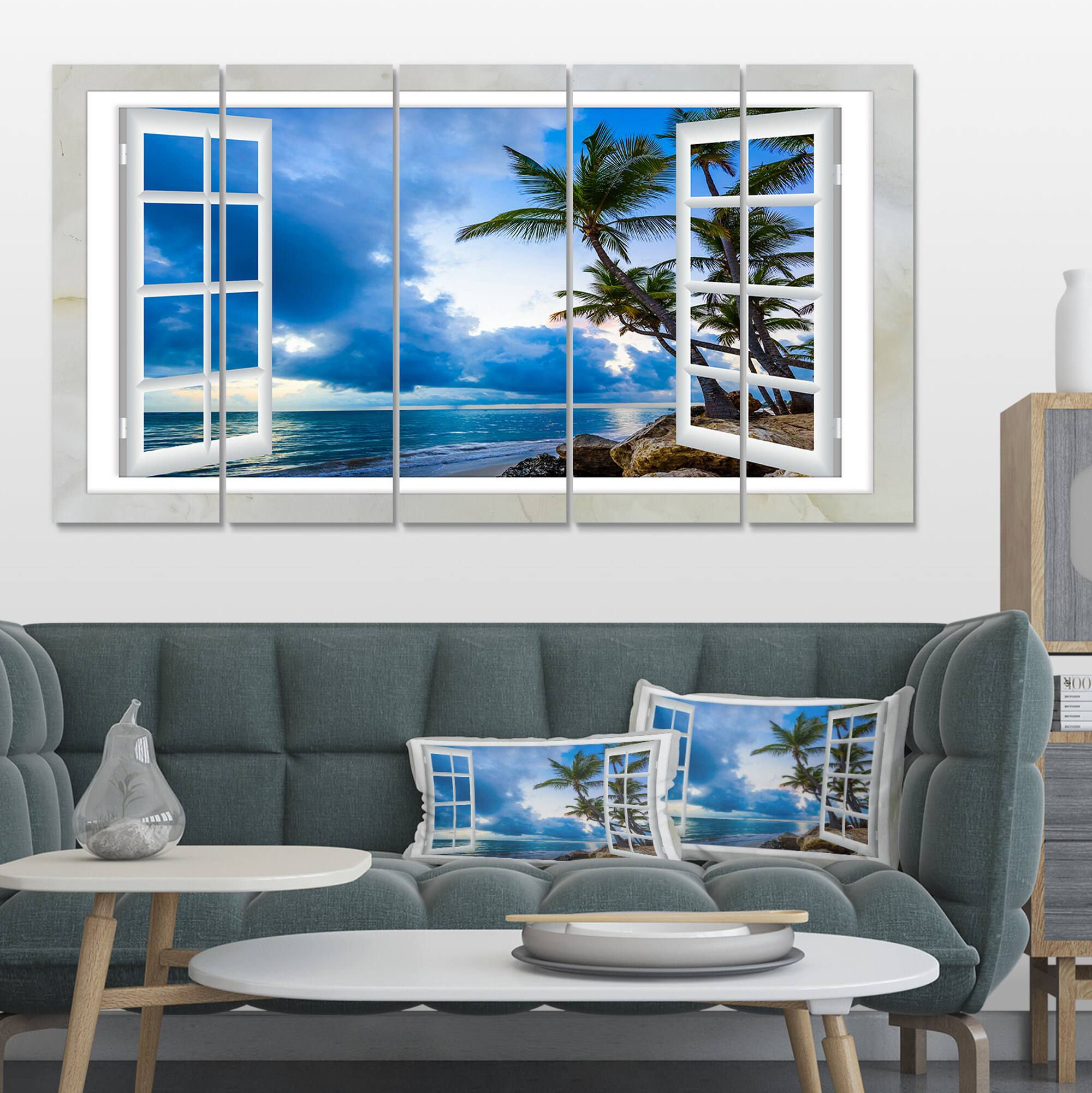 Designart - Window Open to Cloudy Blue Sky - Oversized Landscape Wall Art Print