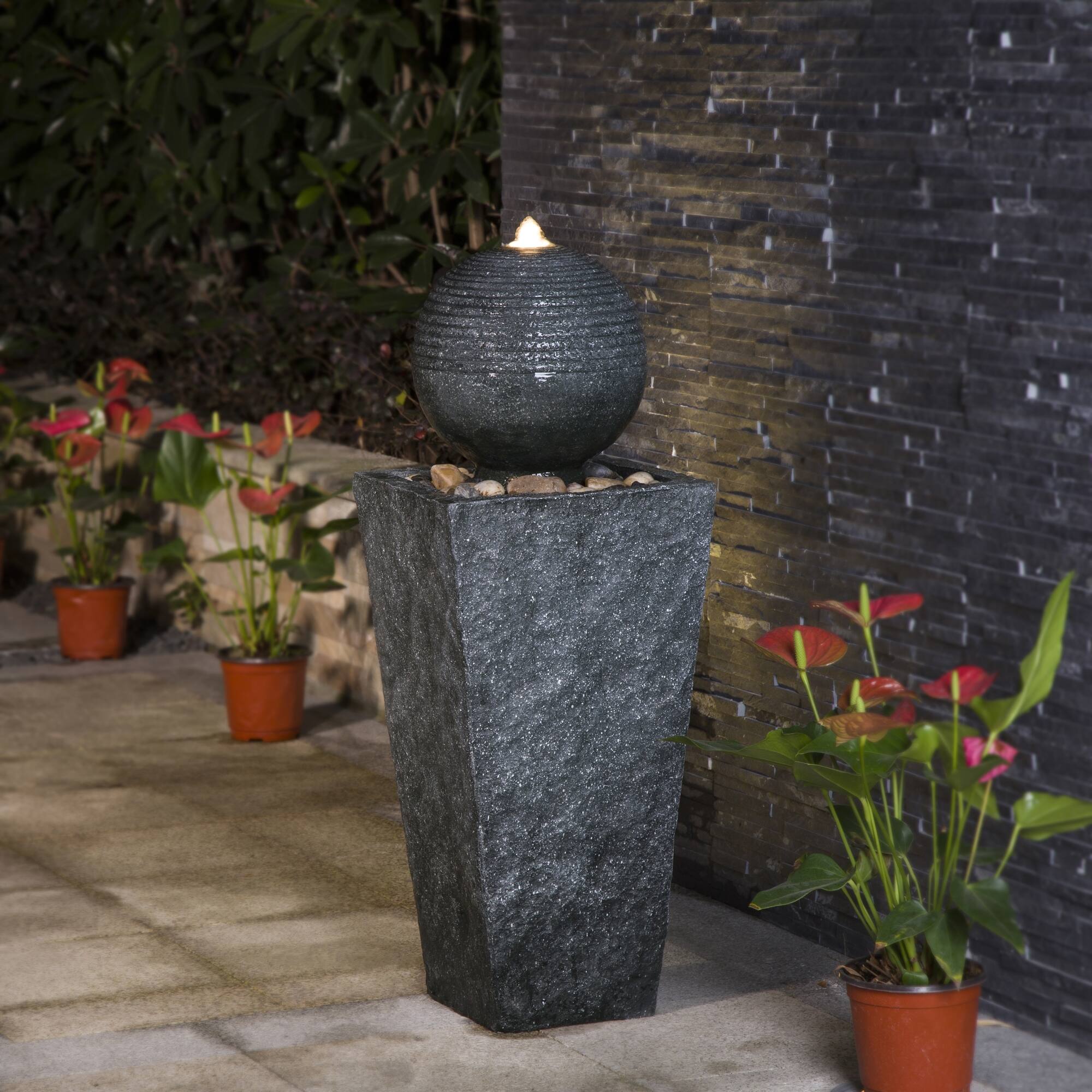 Glitzhome&#xAE; 32&#x22; Polyresin Rippling Floating Sphere Outdoor Fountain with LED Light