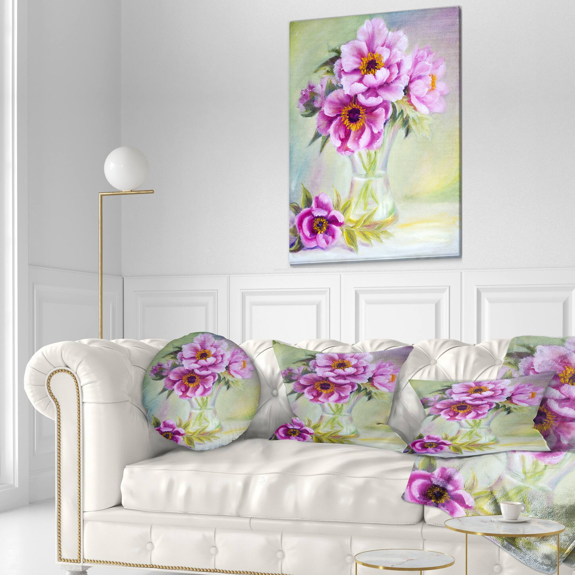 Designart - Purple Peonies in Vase - Floral Art Canvas Print