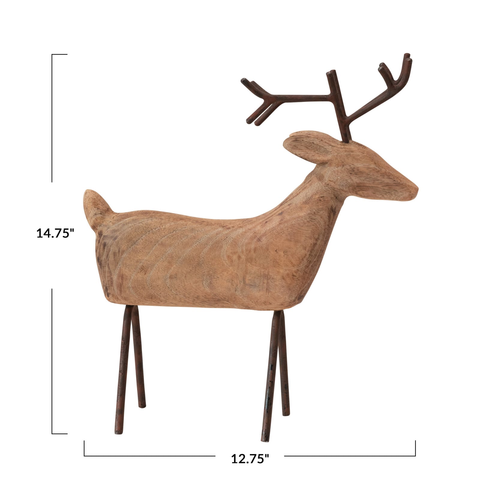 Hello Honey&#xAE; 14.75&#x22; Hand-Carved Mango Wood Reindeer with Metal Legs &#x26; Antlers