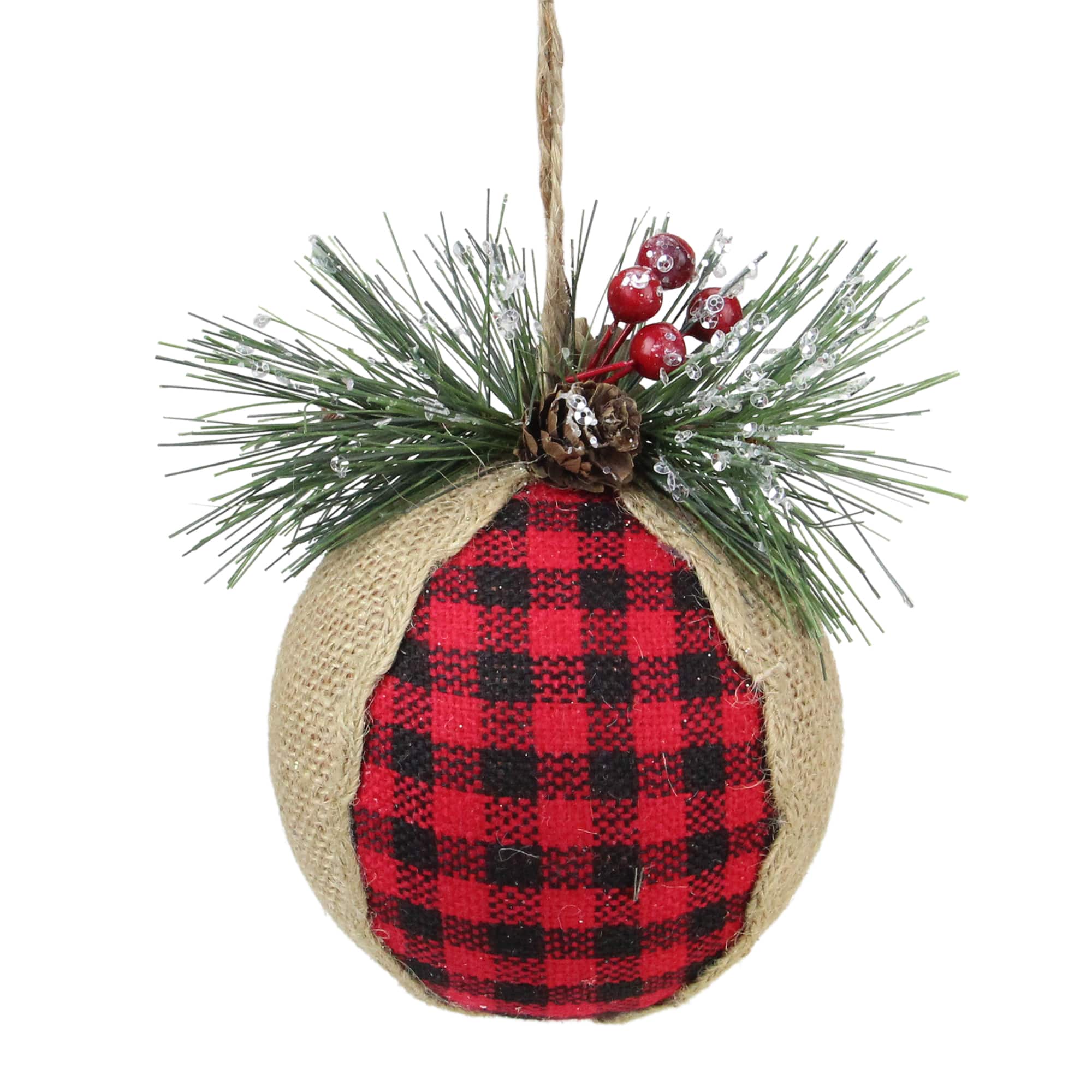 5.5" Red & Black Plaid with Burlap Christmas Ornament