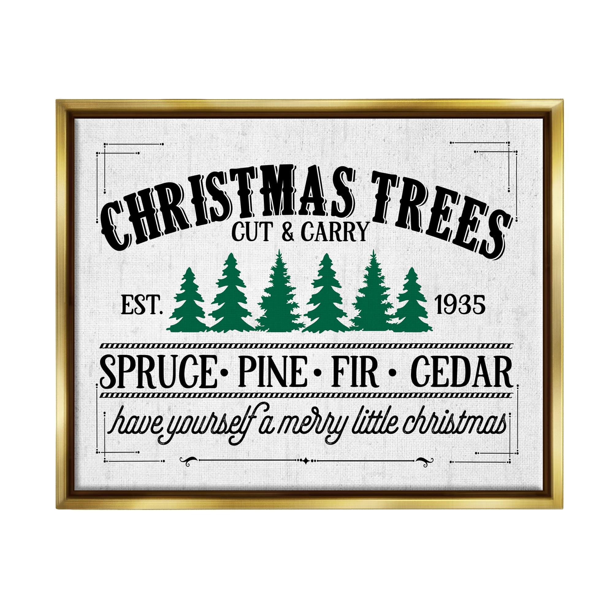 Stupell Industries Christmas Trees Vintage Sign Framed Floater Canvas Wall Art