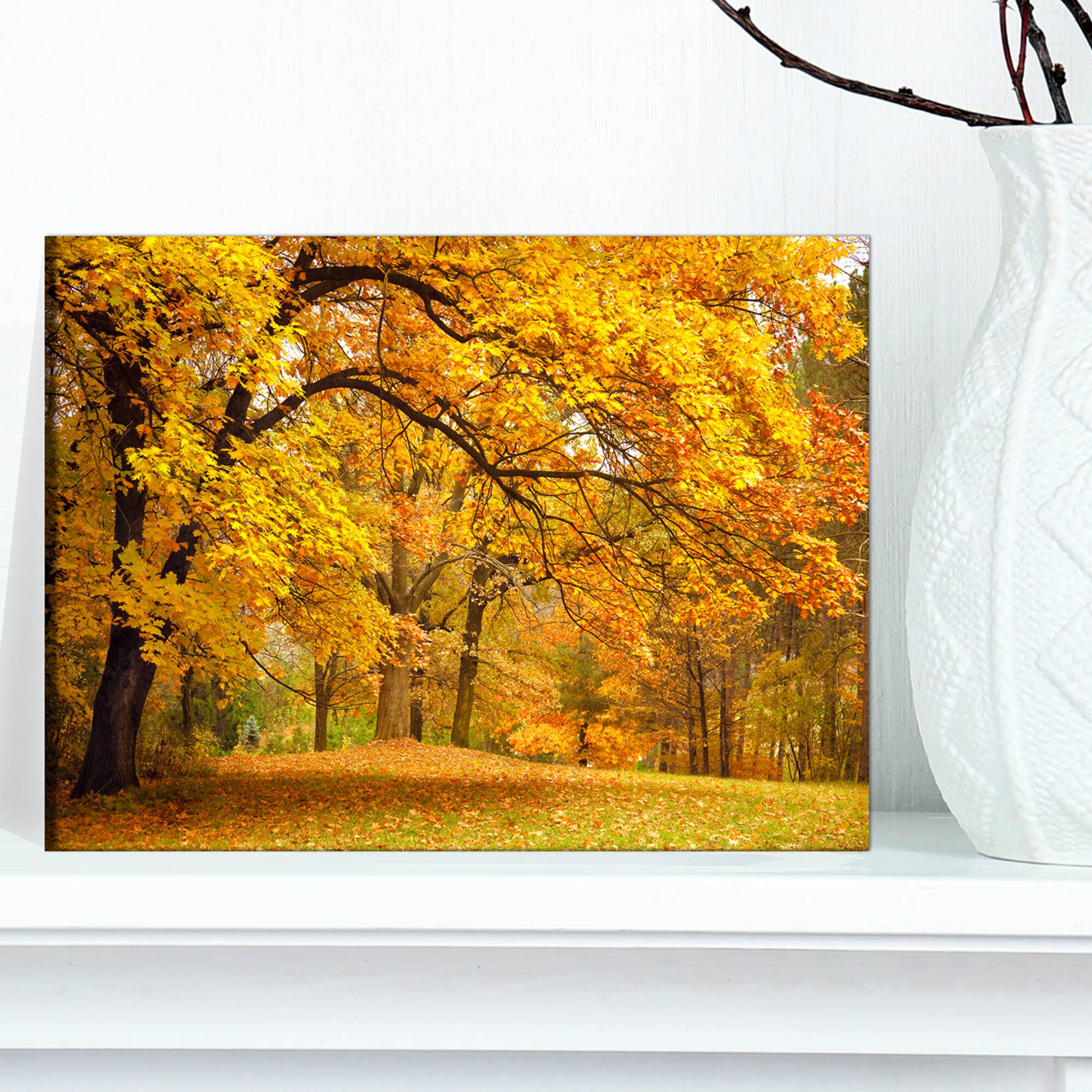 Designart - Golden Autumn Forest - Landscape Photography Canvas Print