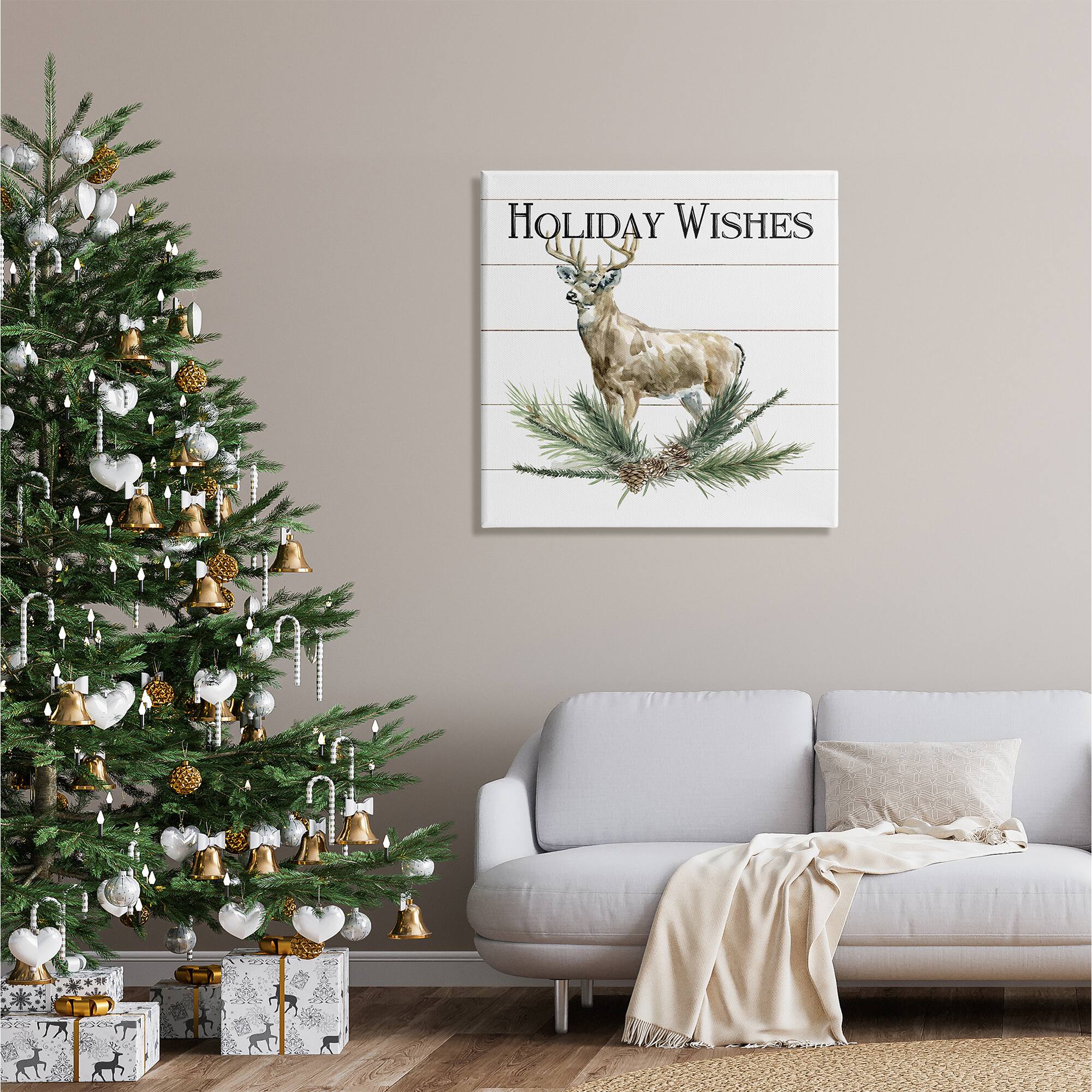 Stupell Industries Holiday Wishes Seasonal Deer Canvas Wall Art