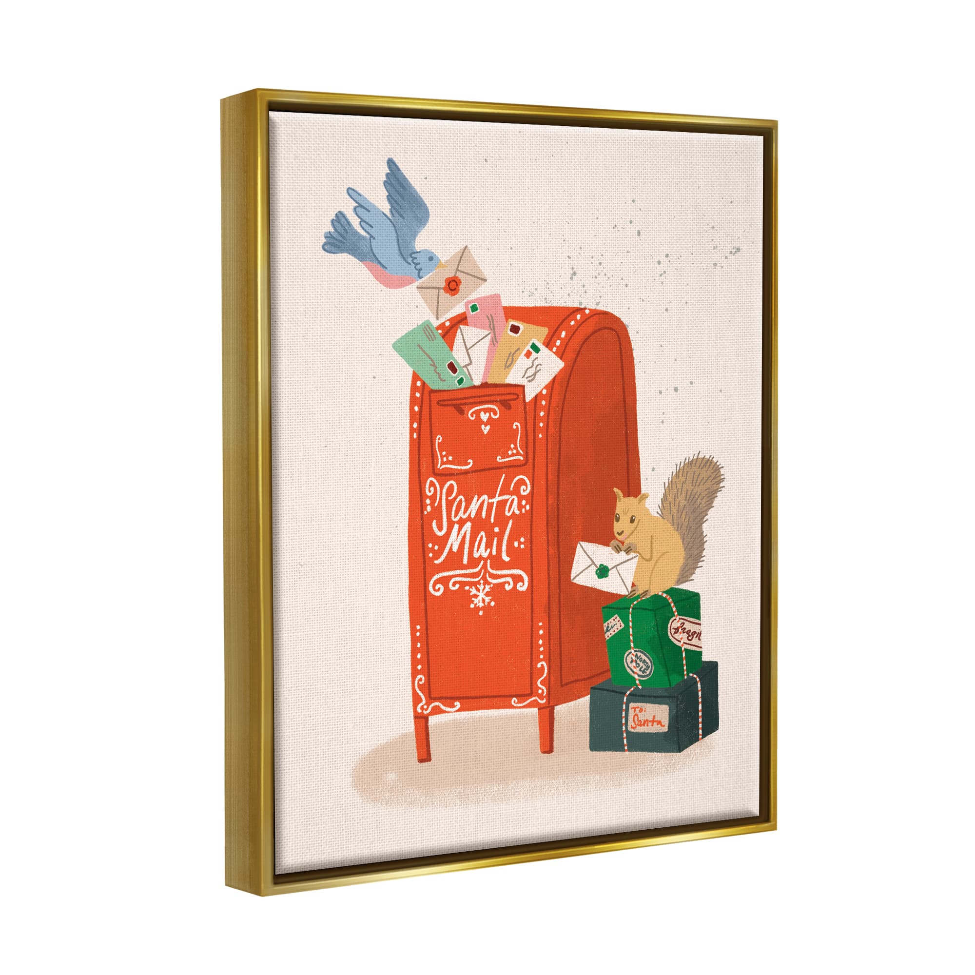 Stupell Industries Santa Mail Holiday Parcels Letters Framed Floater Canvas Wall Art