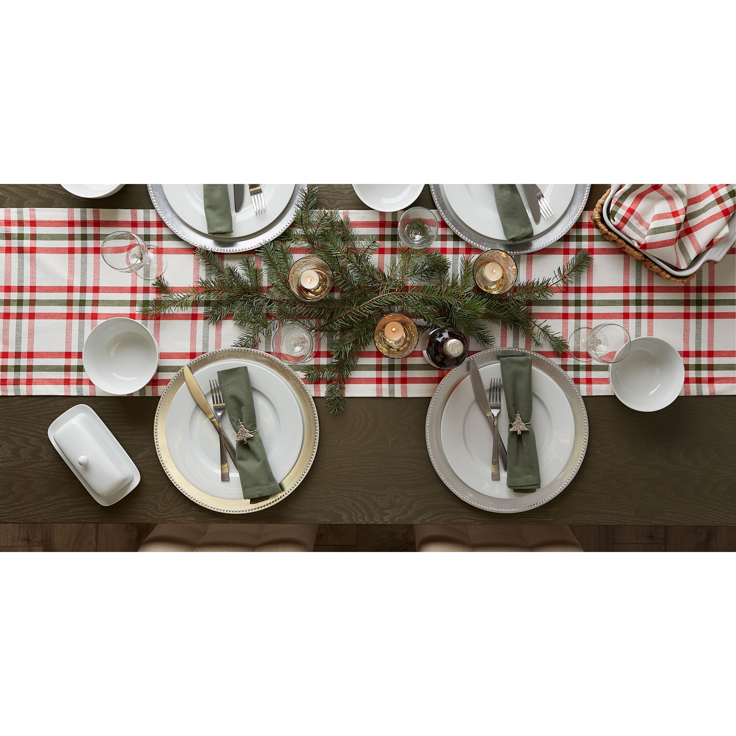 DII&#xAE; 108&#x22; Jolly Tree Collection Nutcracker Plaid Table Runner