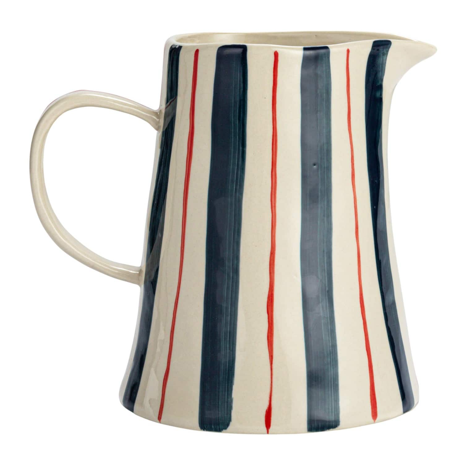 8&#x22; Hand-Painted Wax Relief Multicolor Striped Stoneware Pitcher