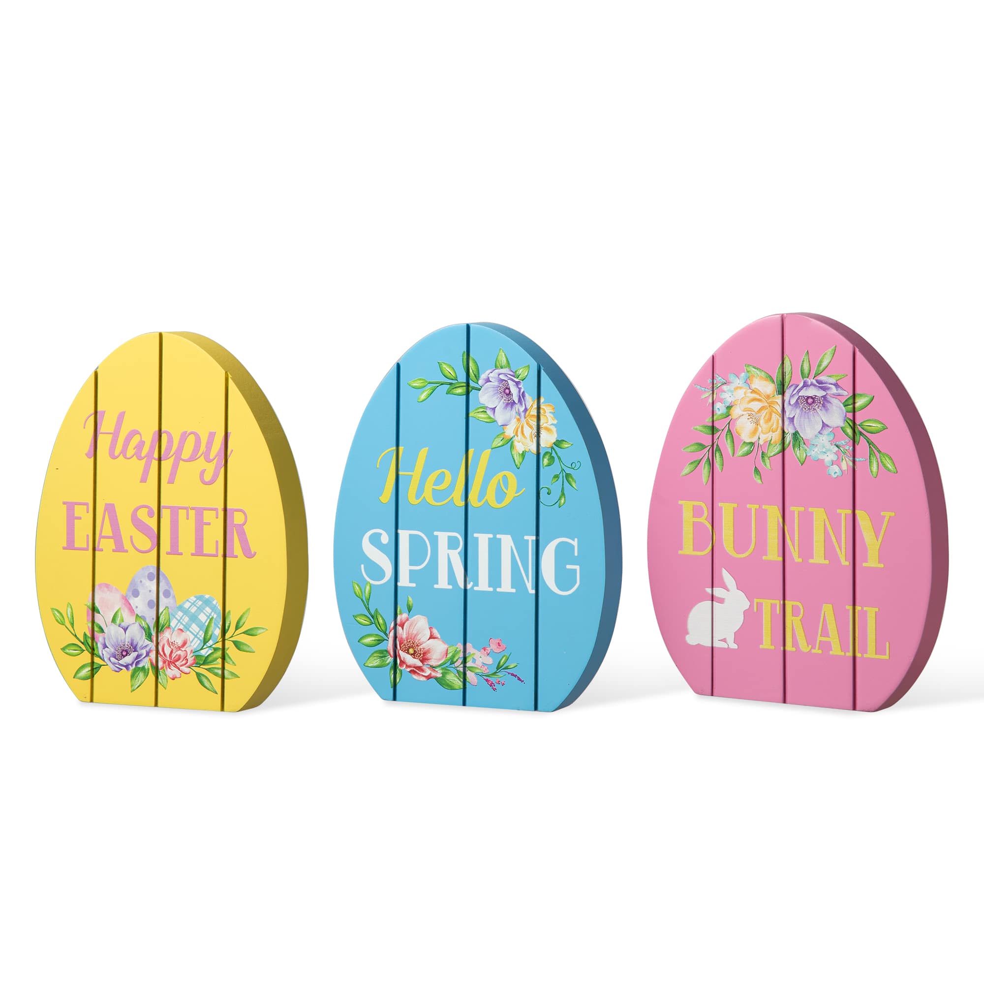 Glitzhome® 7.5" Set of 3 Easter Wooden Easter Egg Table Decor