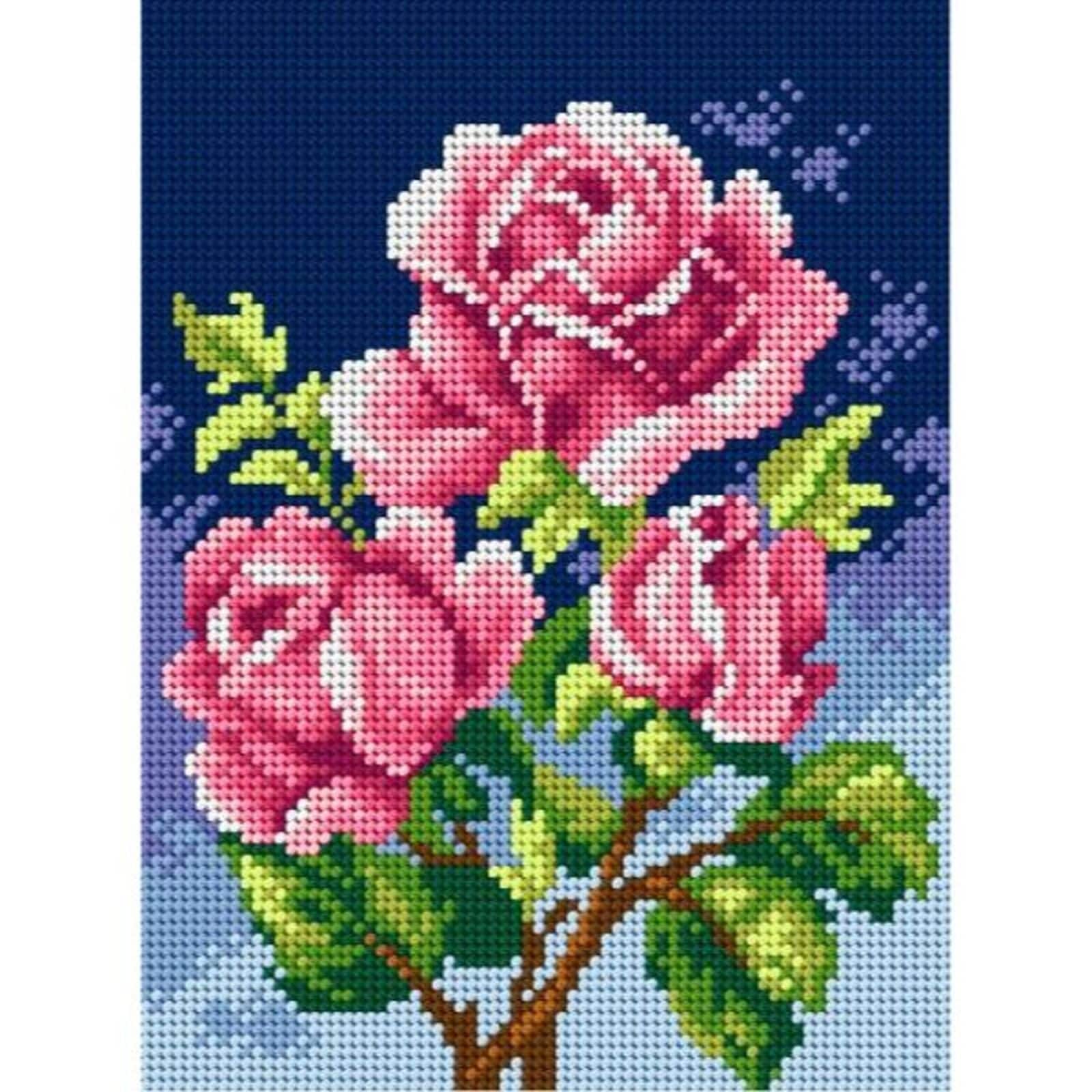 Orchidea Needlepoint Canvas For Halfstitch Without Yarn Pink Roses - Printed Tapestry Canvas