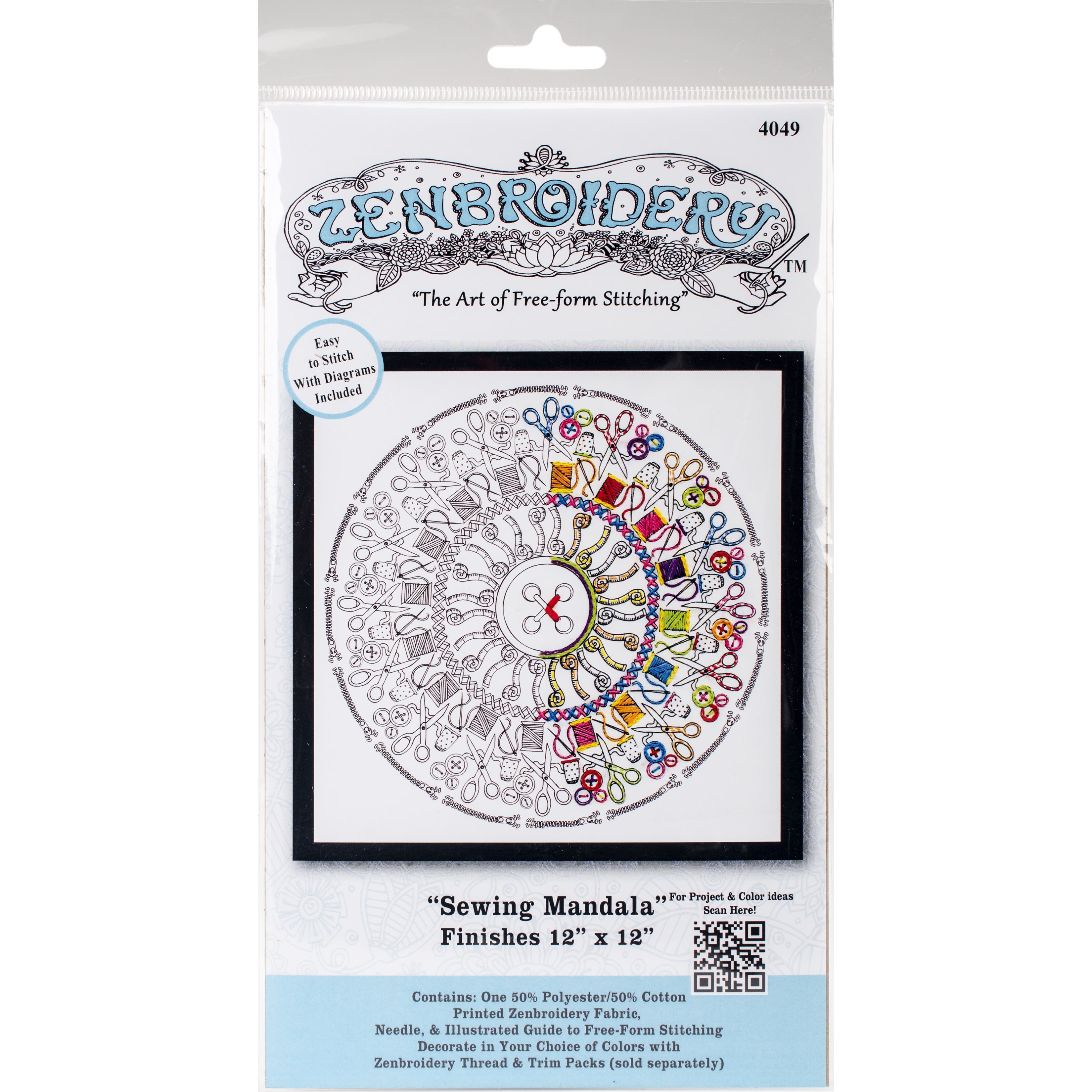 Design Works&#x2122; Zenbroidery&#x2122; Sewing Mandala Stamped Embroidery Kit