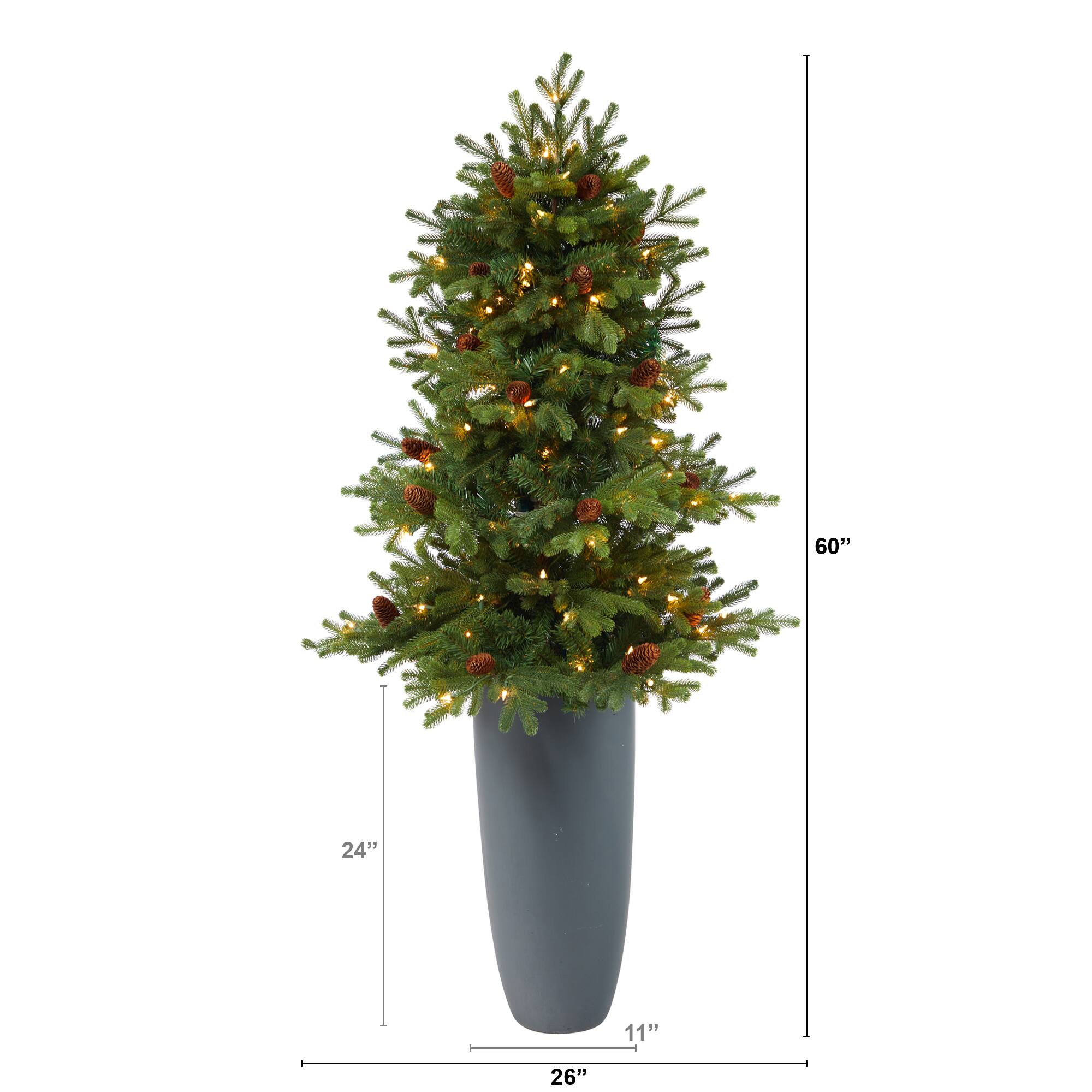 5ft. Pre-Lit Yukon Mountain Fir Artificial Christmas Tree in Gray Planter, Clear Lights