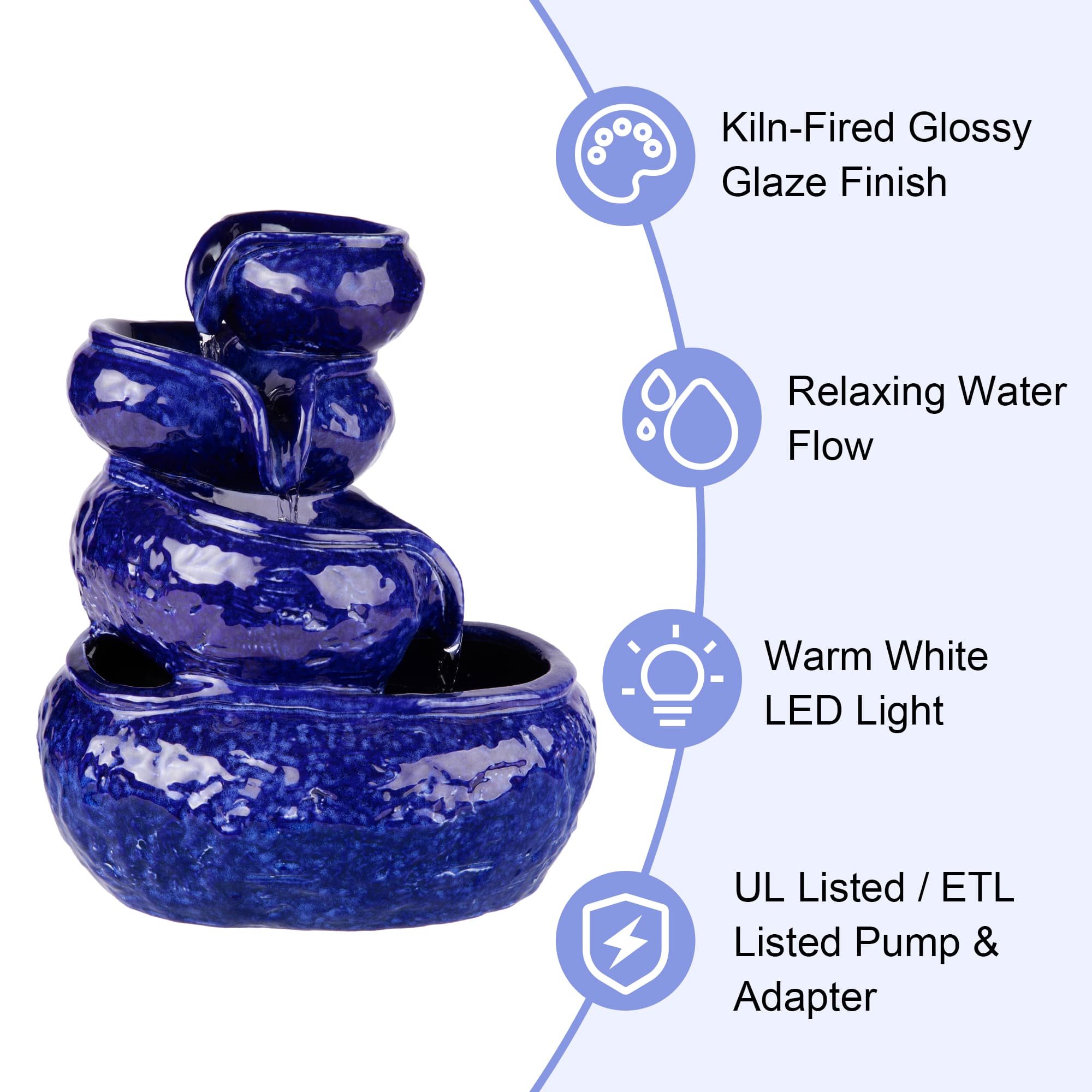 Glitzhome® 11.75" 4-Tier Cobalt Blue Tabletop Fountain with Pump