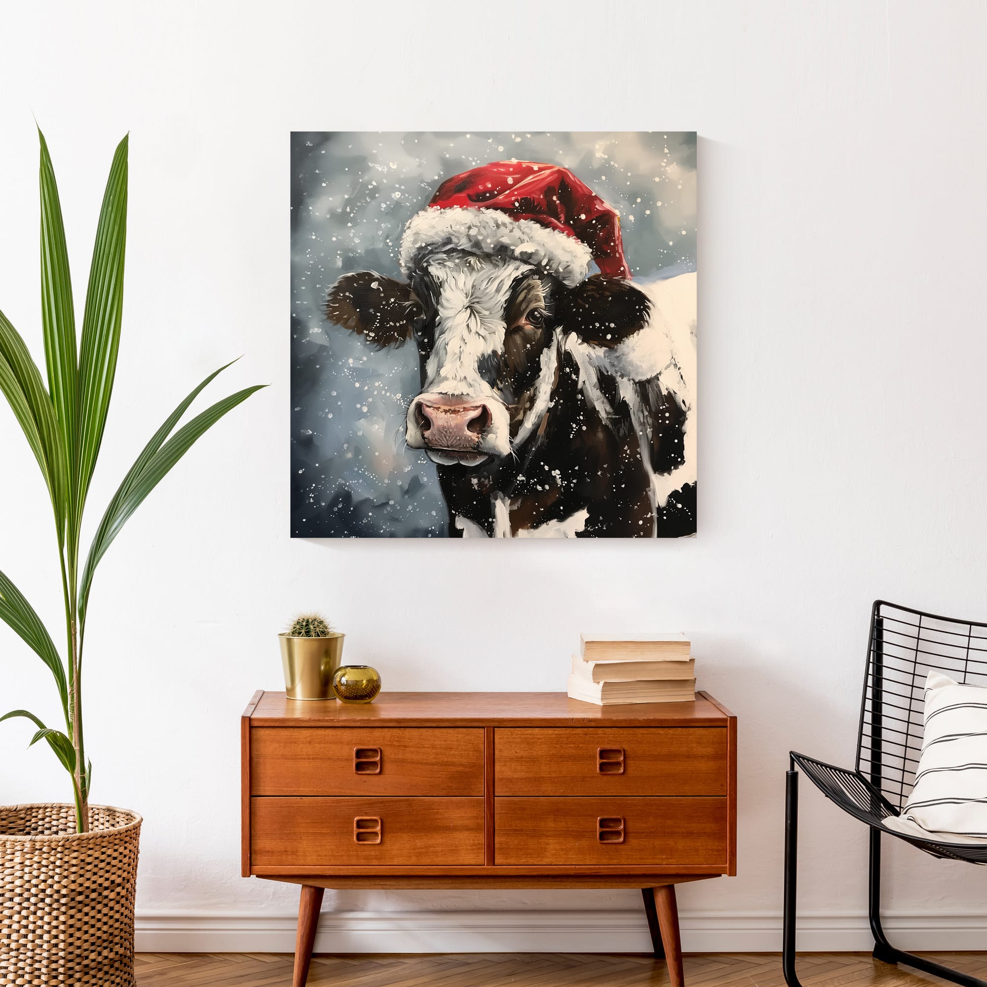 Painty Christmas Cow 24&#x22; x 24&#x22; Canvas Wall Art