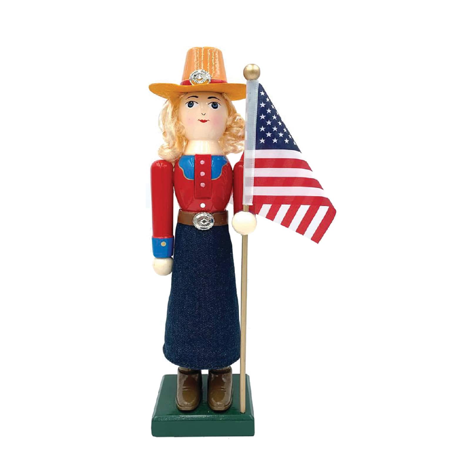 Santa&#x27;s Workshop 14&#x22; Cowgirl &#x26; Flag Nutcracker