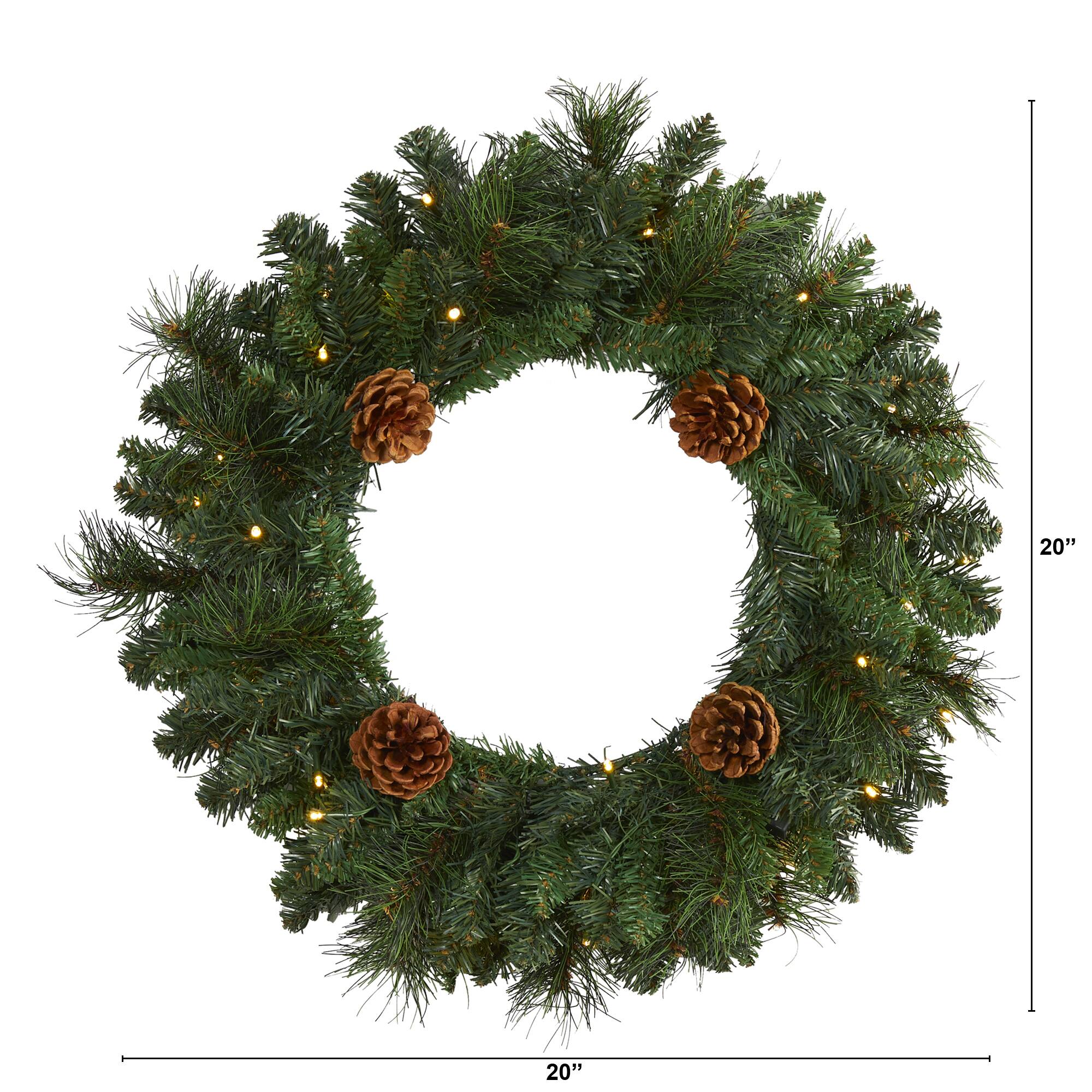 20&#x22; LED Pine &#x26; Pinecone Artificial Christmas Wreath