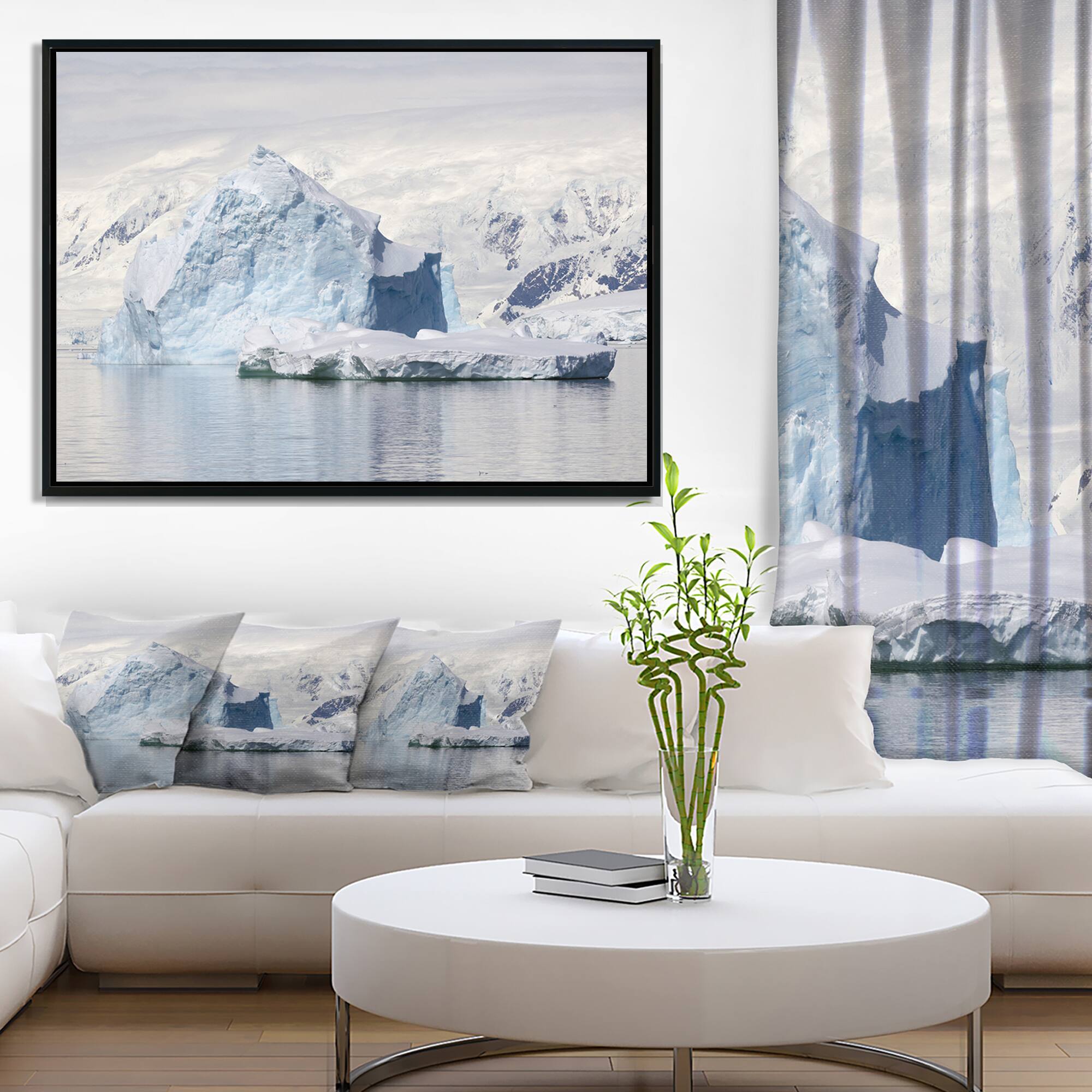 Designart - Antarctica Mountains - Landscape Photo Canvas Art Print in Black Frame