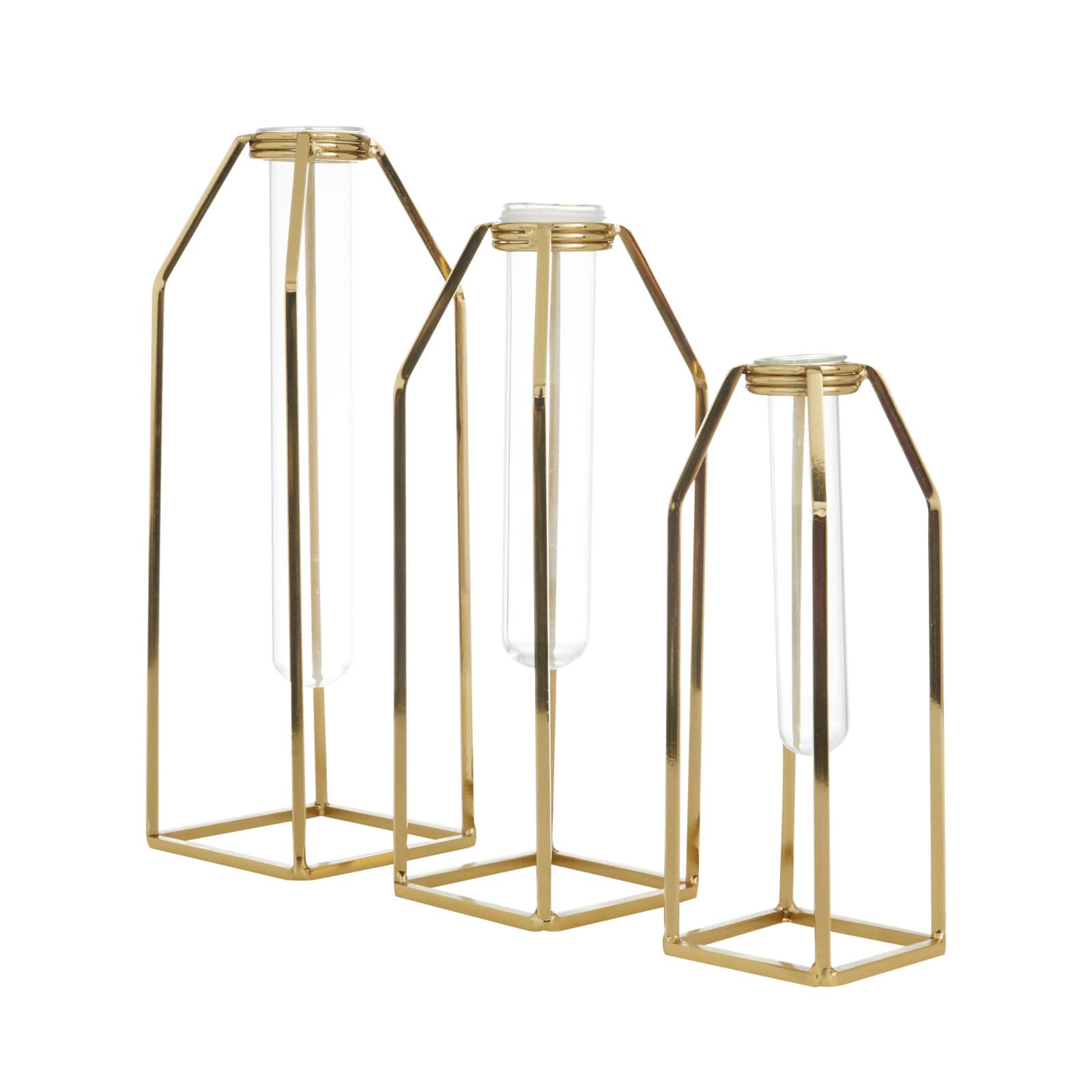 CosmoLiving by Cosmopolitan Set of 3 Gold Stainless Steel Glam Vase, 13&#x22; x 5&#x22; x 5&#x22;