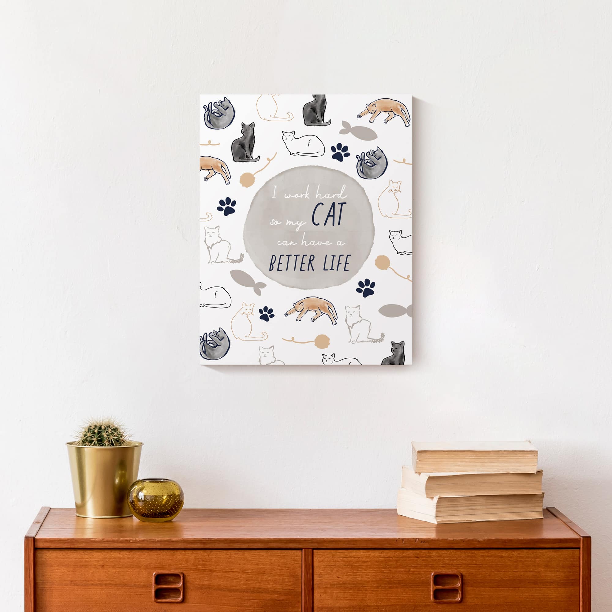 I Work Hard For My Cat Canvas Wall Art