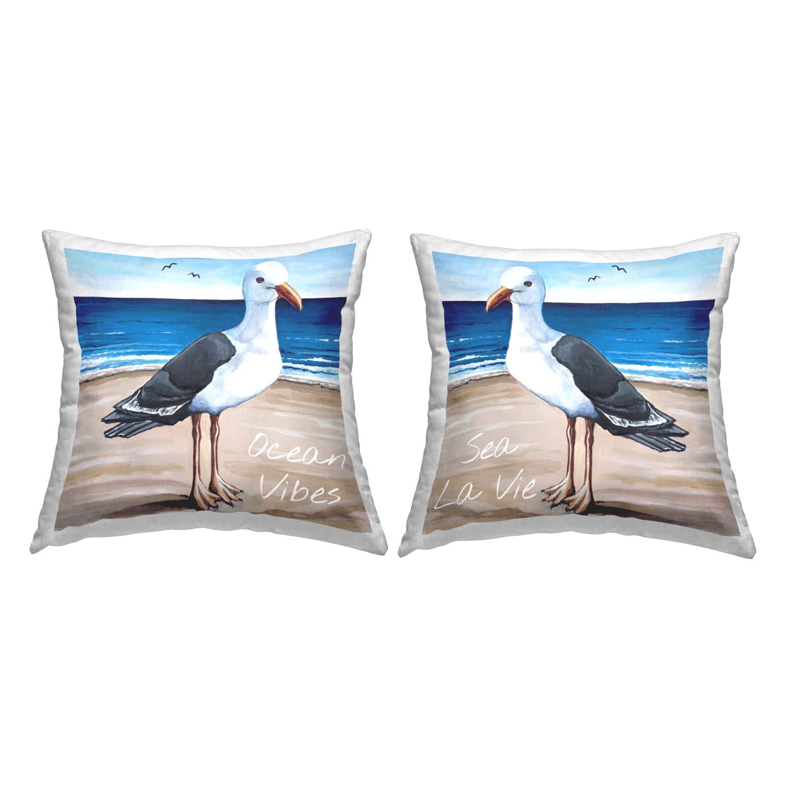 Stupell Industries Beach Lover Seagull Ocean Shoreline Landscape 2 Pillow Set, 18" x 18"