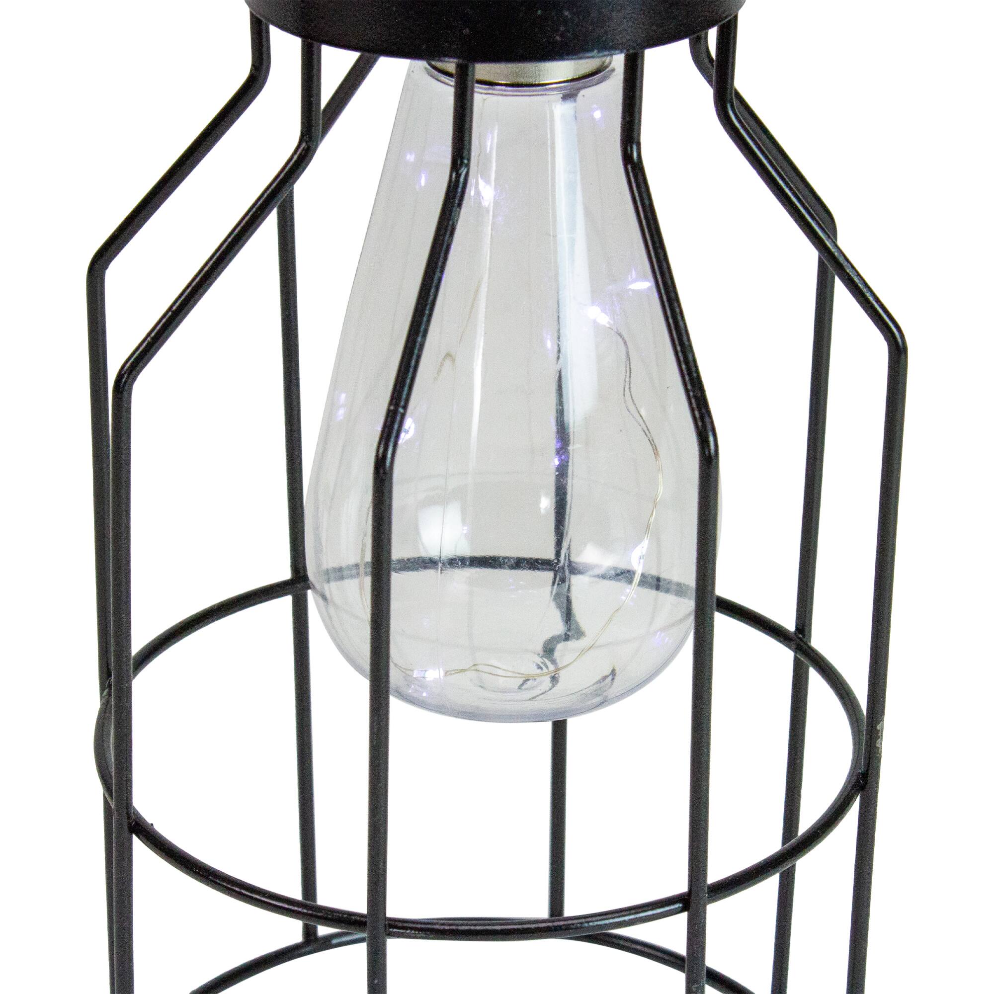 9.5" Black Outdoor Hanging Geometric Solar Lantern with Handle