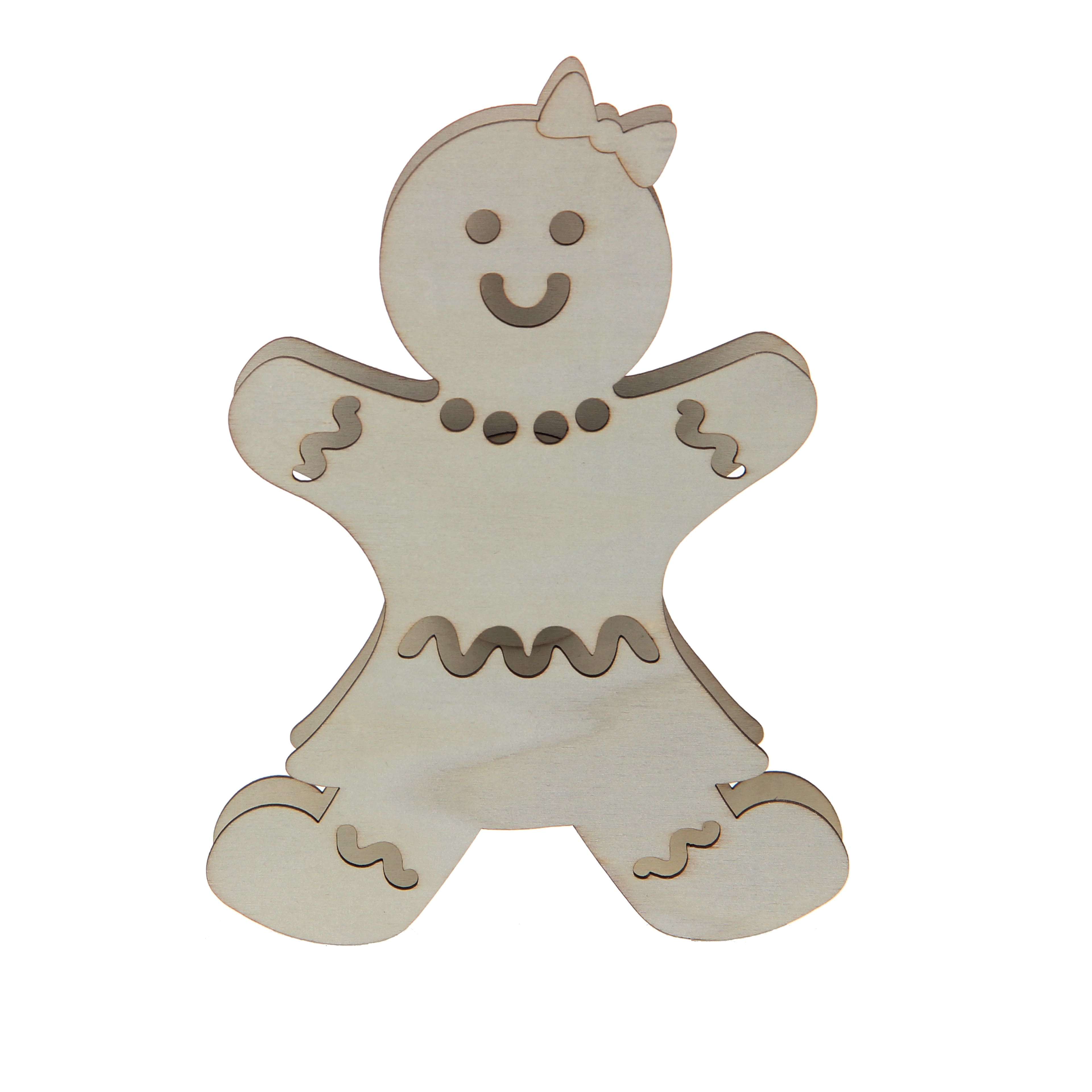 7&#x22; Unfinished Gingerbread Girl DIY LED Wood D&#xE9;cor by Make Market&#xAE;