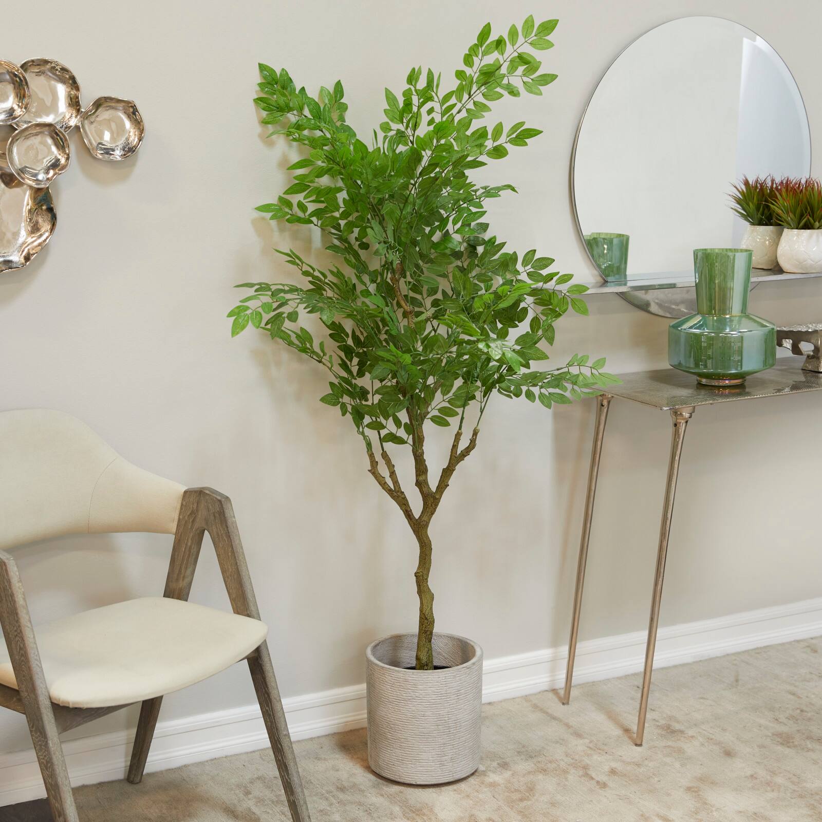 61&#x22; Green Vinyl Contemporary Potted Artificial Tree