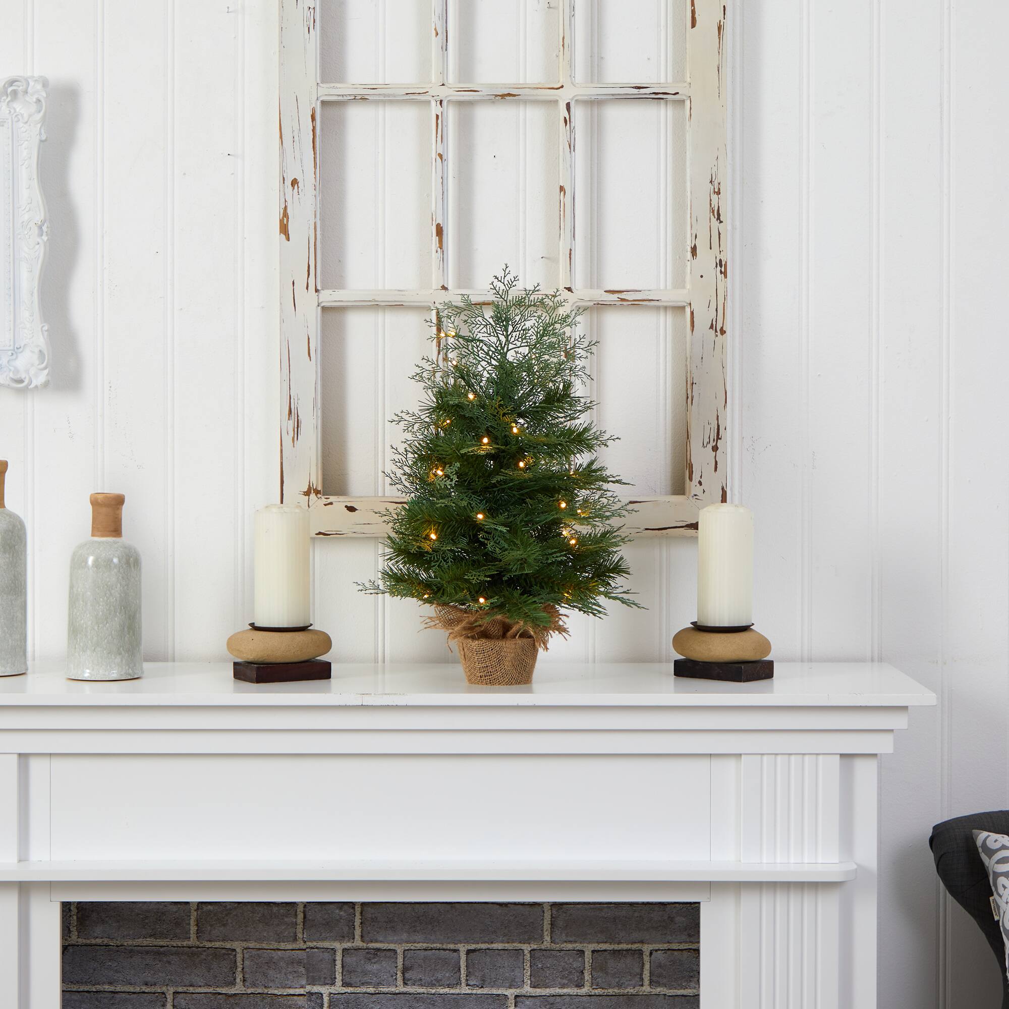 2ft. Pre-Lit Artificial Christmas Tree in Burlap Base, Warm White LED Lights