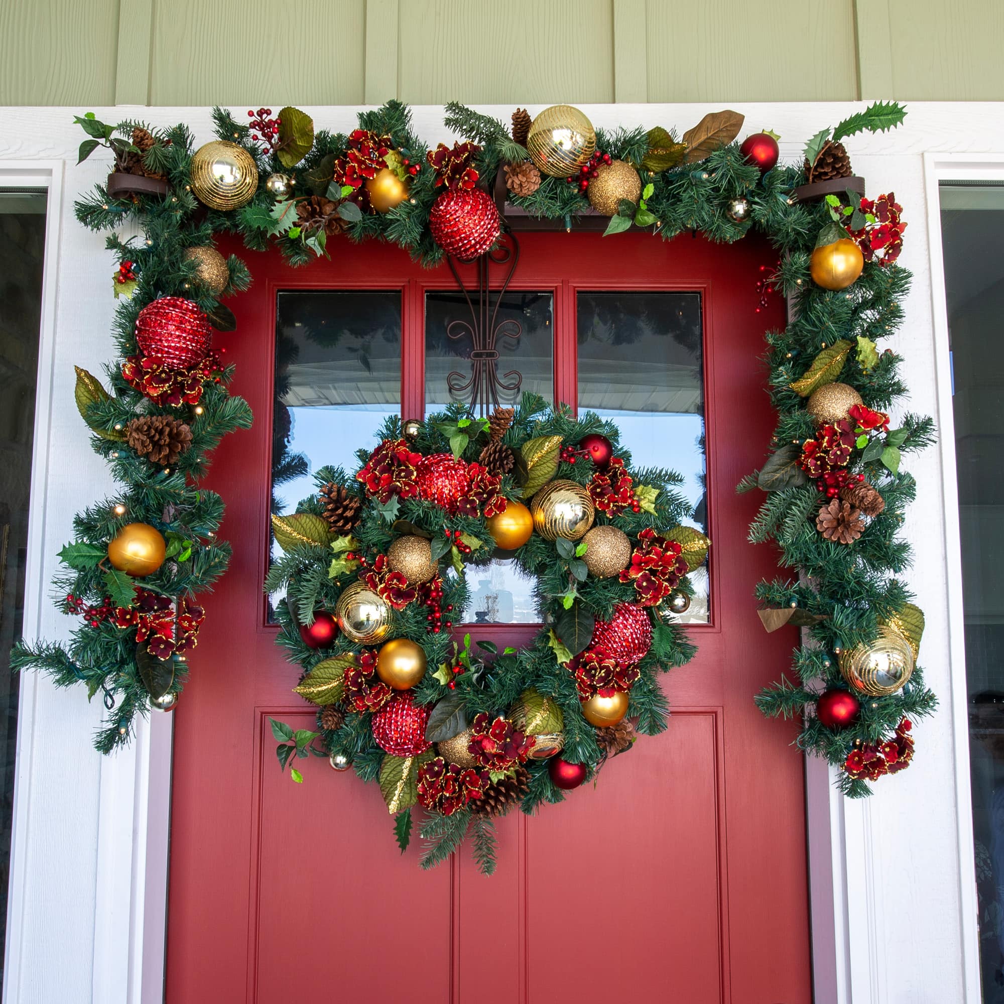 Village Lighting 30" Pre-Lit Scarlet Hydrangea Christmas Wreath, Clear LED Lights