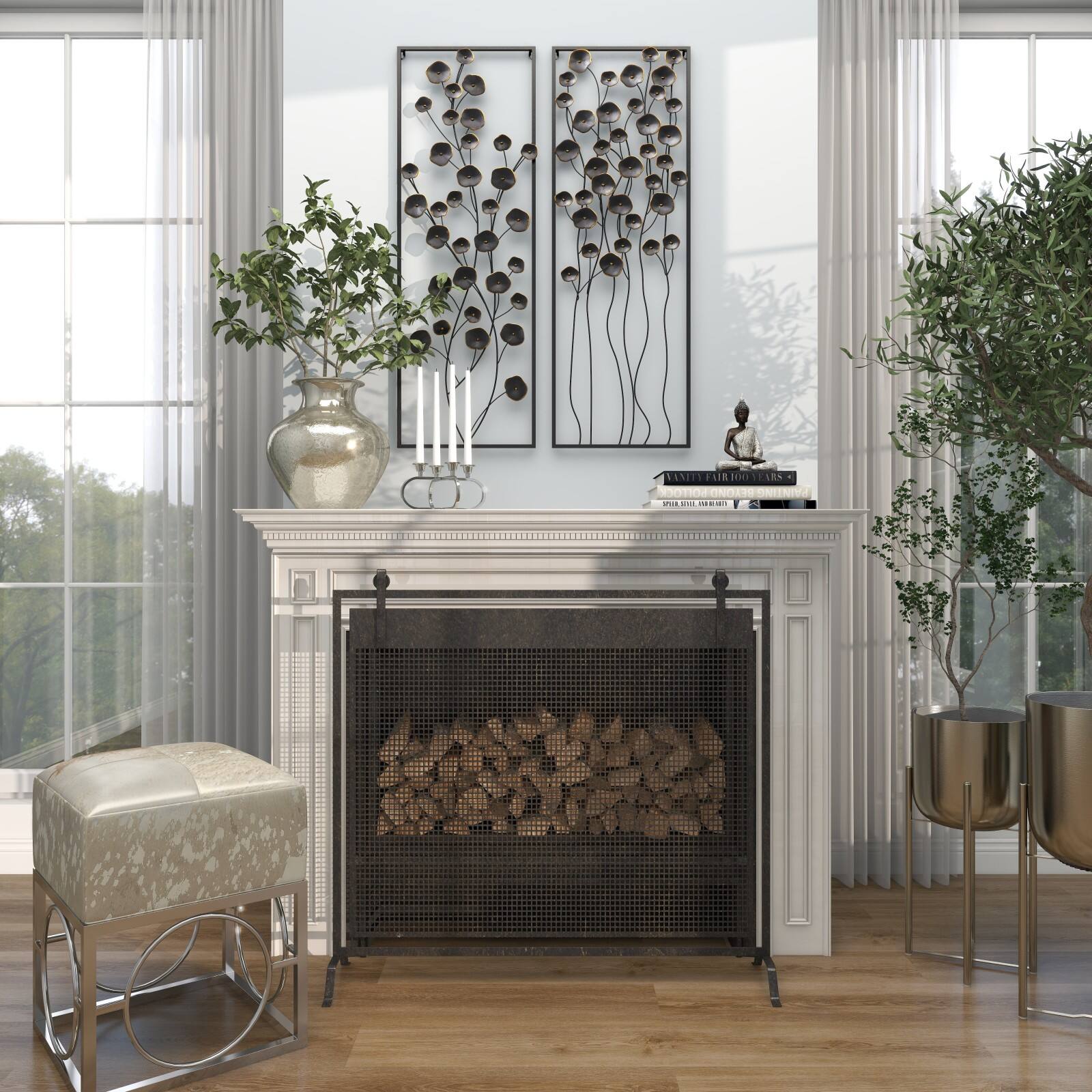 8" Silver Stainless Steel Overlapping Oval Geometric Candelabra