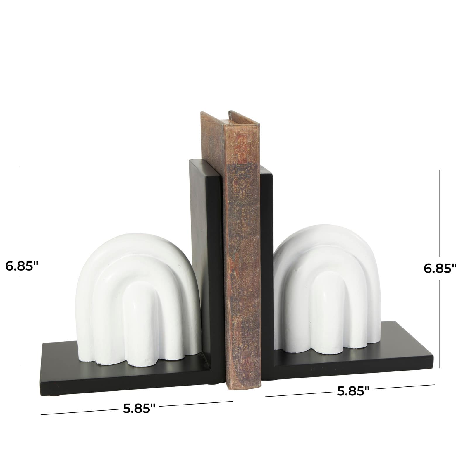 7" White MDF Abstract Layered Arched Bookends with Black Stands Set
