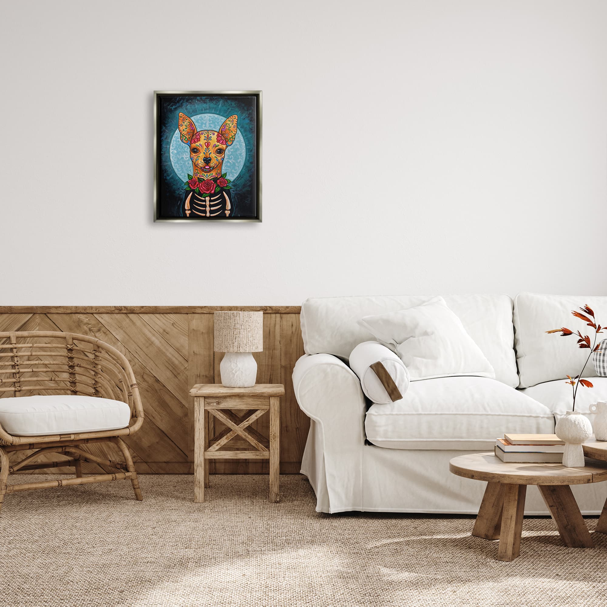 Stupell Industries Day of Dead Chihuahua Framed Floater Canvas Wall Art