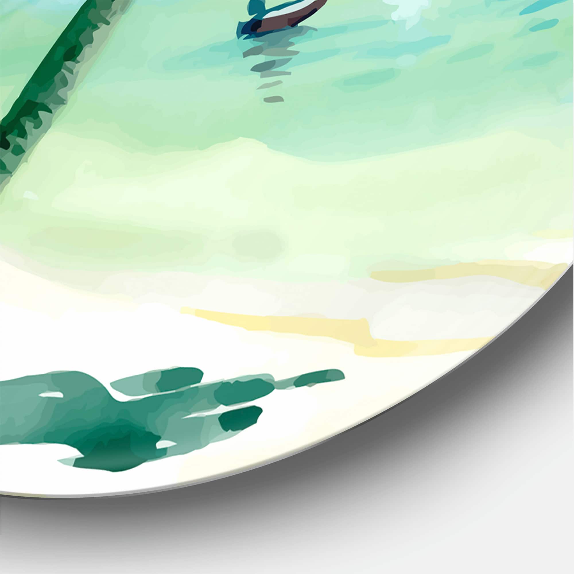 Designart - Summer Beach With Palm Trees - Nautical & Coastal Metal Circle Wall Art