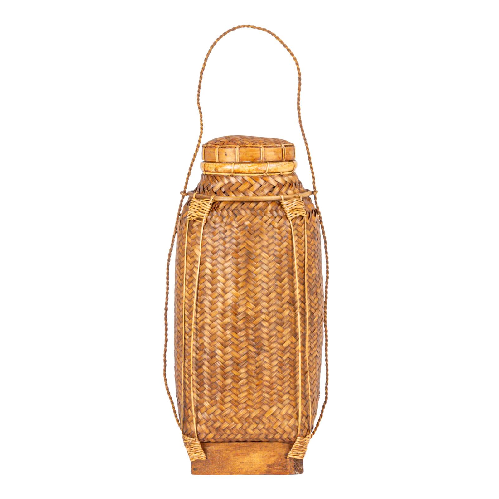 Hello Honey® 19" Natural Artisanal Bamboo & Rattan Lidded Container