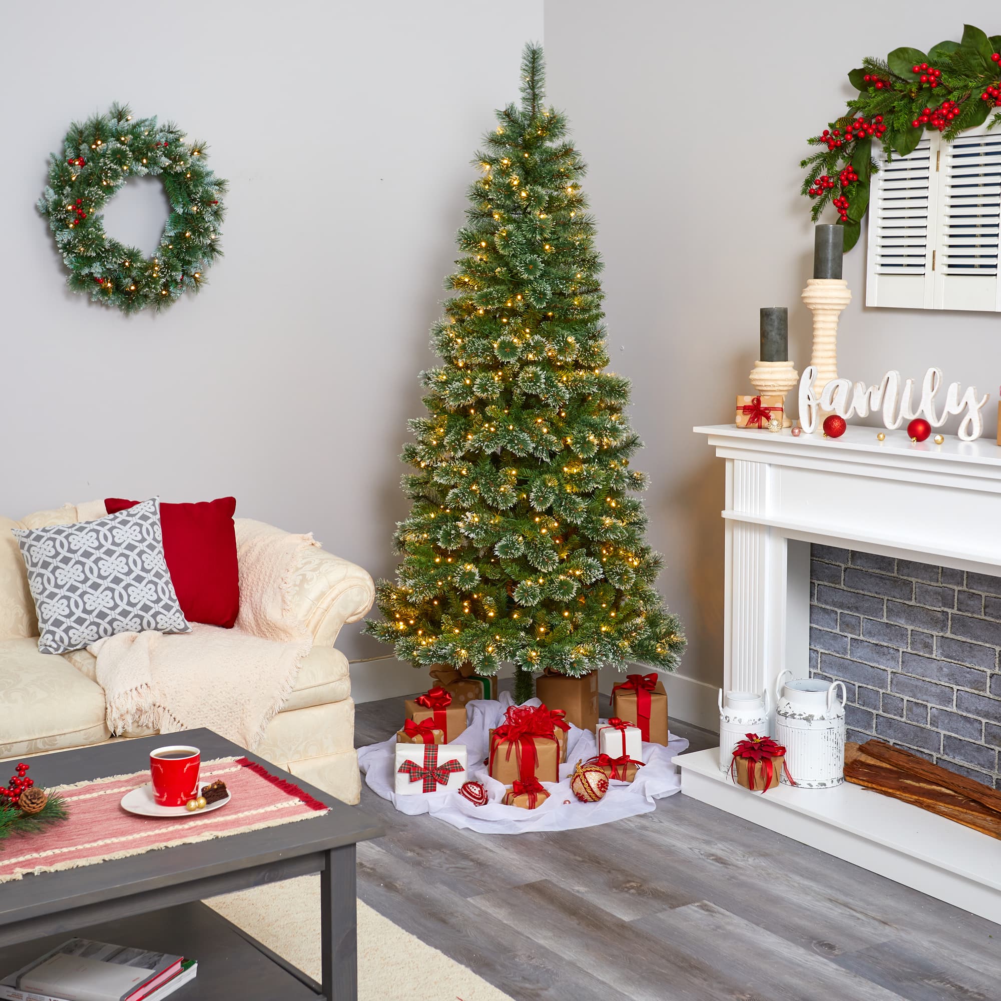 7ft. Pre-Lit Wisconsin Slim Snow Tip Pine Artificial Christmas Tree with Clear LED Lights