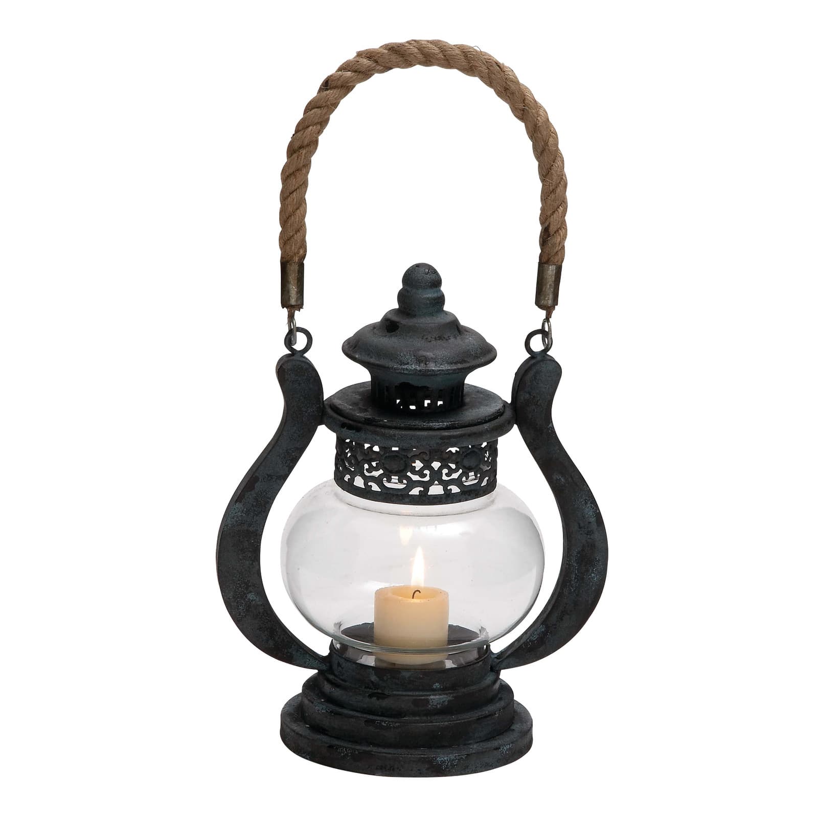 Black Iron Rustic Candle Holder Lantern, 9&#x22; x 8&#x22; x 5&#x22;